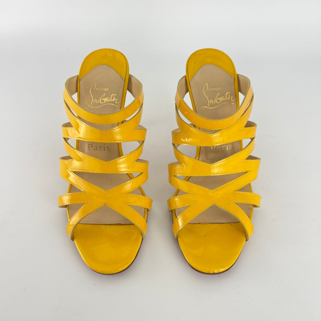Louboutin | Yellow Patent Leather Strappy Sandal Slide Mules (37.5)
