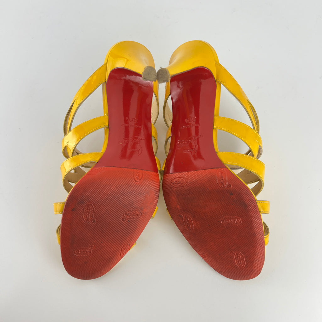 Louboutin | Yellow Patent Leather Strappy Sandal Slide Mules (37.5)