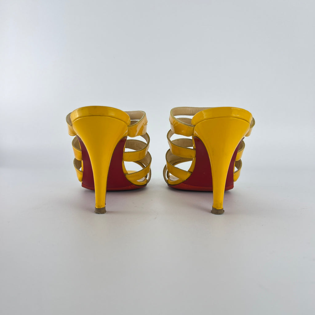 Louboutin | Yellow Patent Leather Strappy Sandal Slide Mules (37.5)