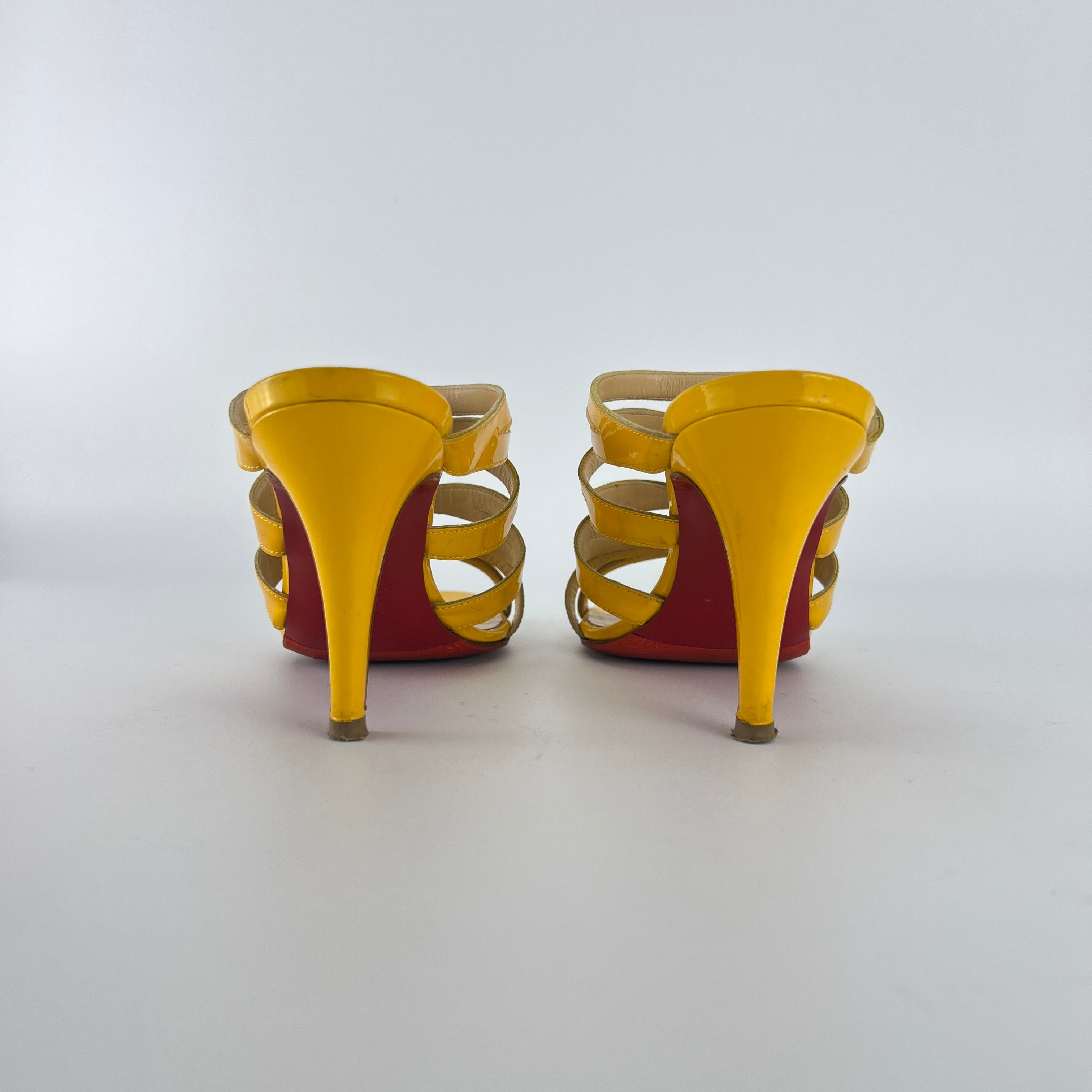 Louboutin | Yellow Patent Leather Strappy Sandal Slide Mules (37.5)