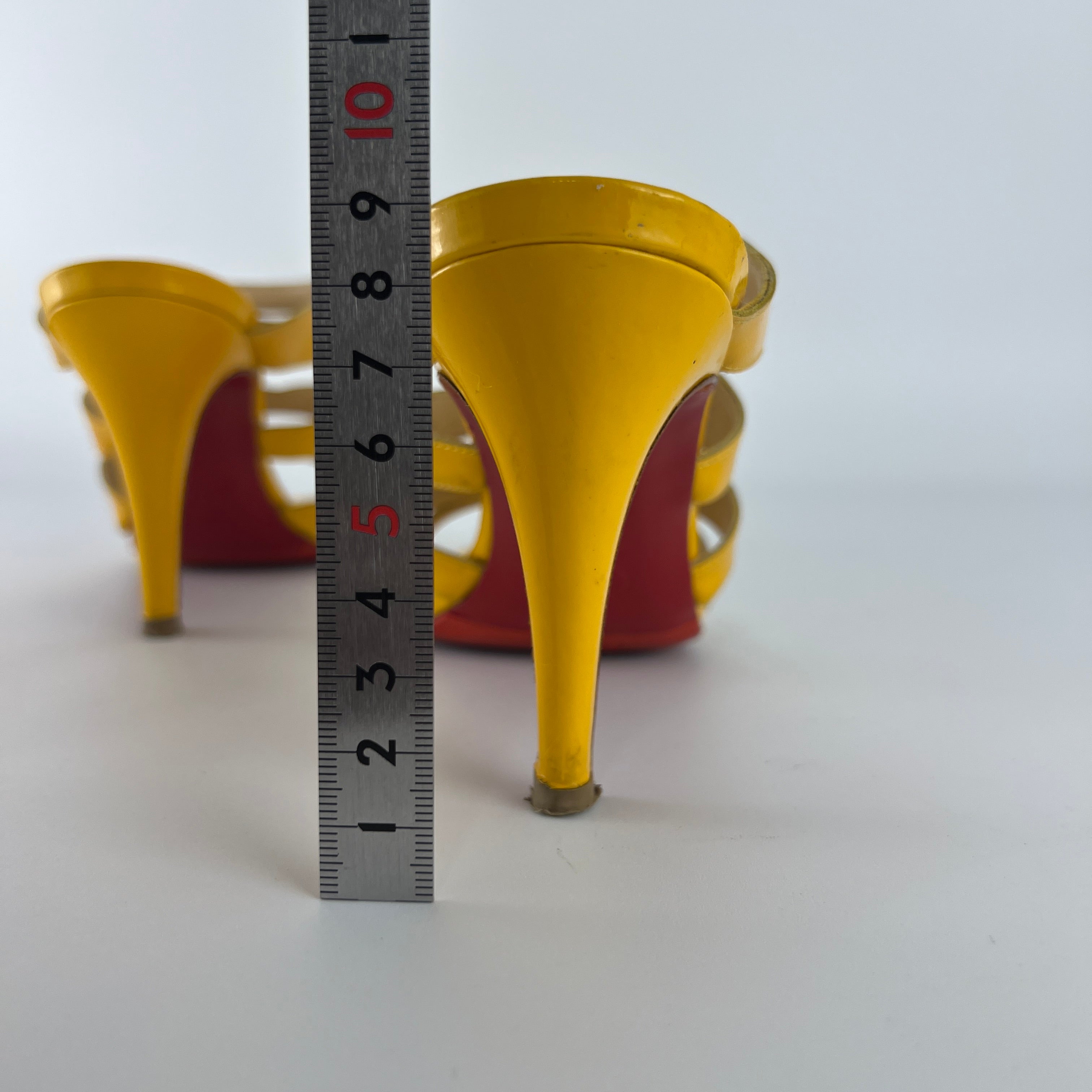 Louboutin | Yellow Patent Leather Strappy Sandal Slide Mules (37.5)