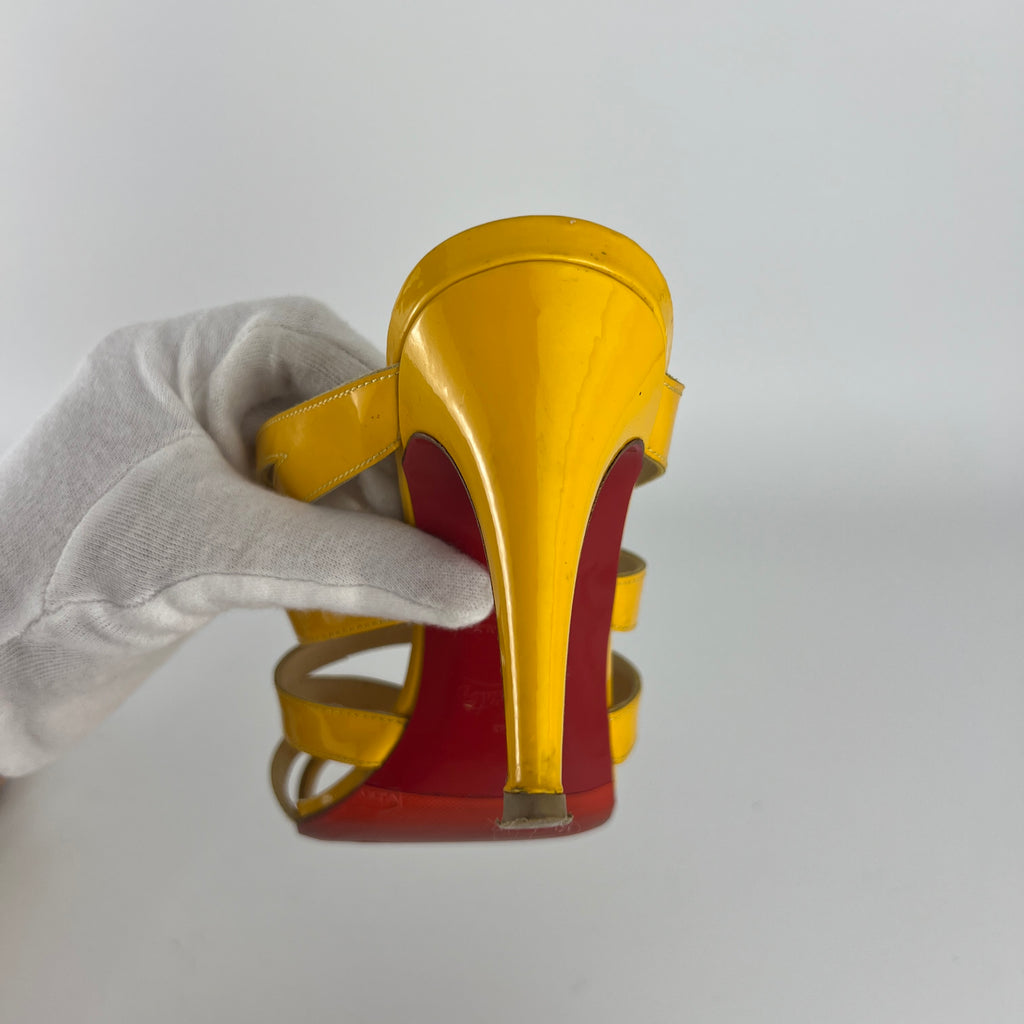 Louboutin | Yellow Patent Leather Strappy Sandal Slide Mules (37.5)