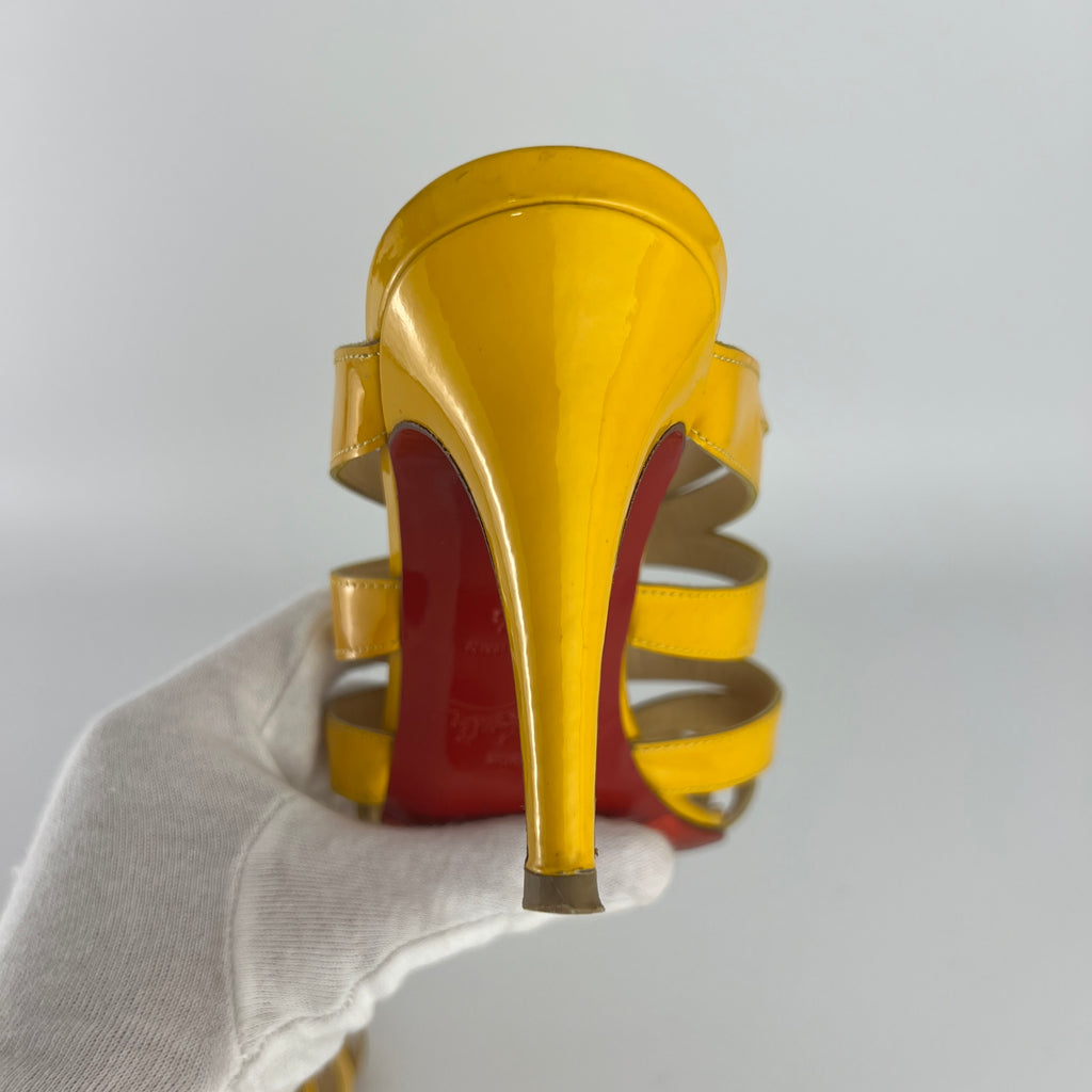 Louboutin | Yellow Patent Leather Strappy Sandal Slide Mules (37.5)