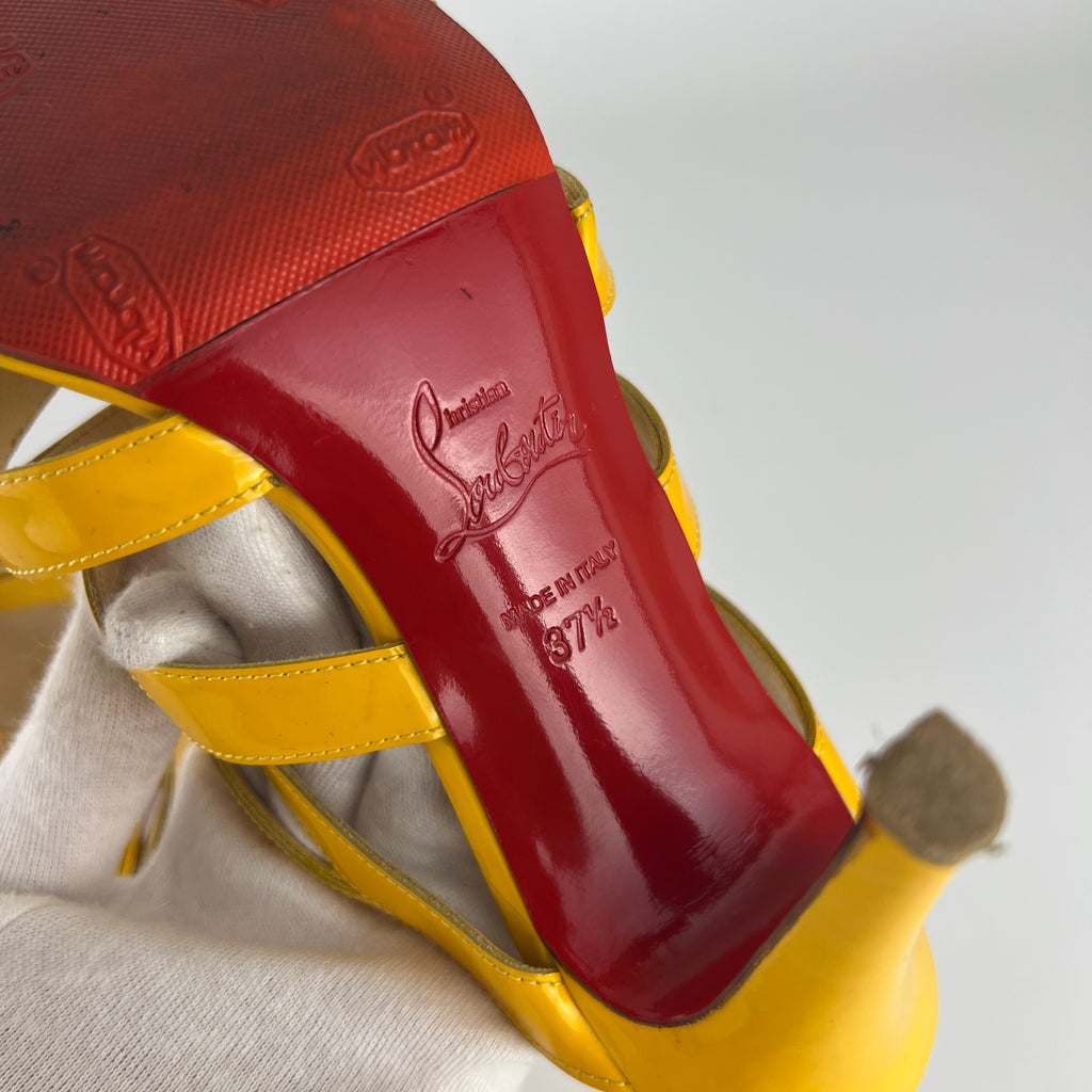 Louboutin | Yellow Patent Leather Strappy Sandal Slide Mules (37.5)
