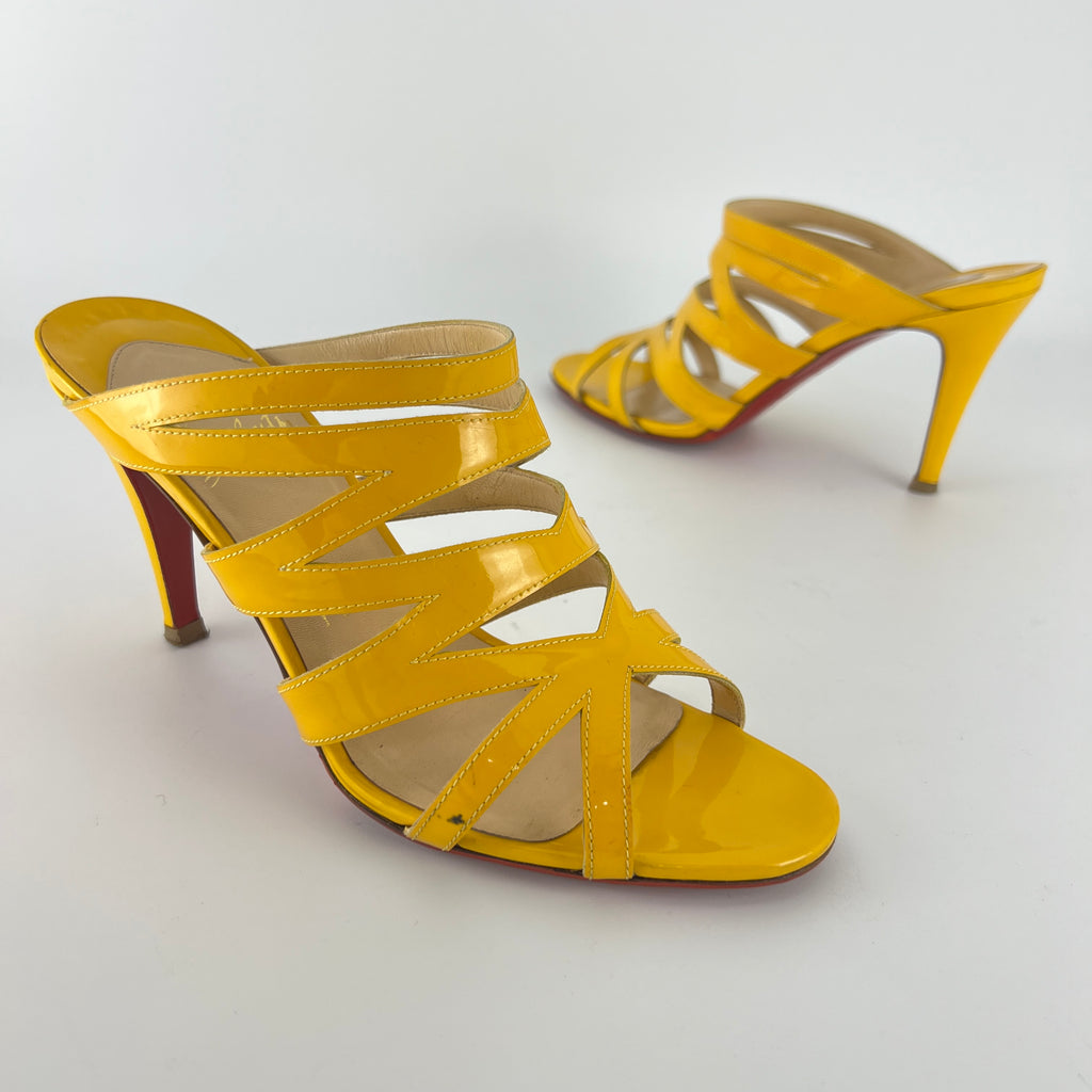 Louboutin | Yellow Patent Leather Strappy Sandal Slide Mules (37.5)