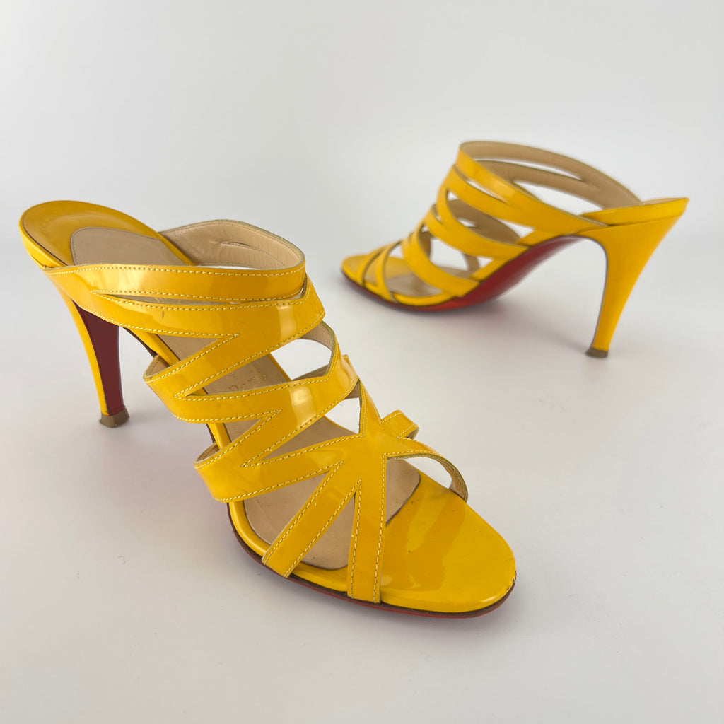 Louboutin | Yellow Patent Leather Strappy Sandal Slide Mules (37.5)