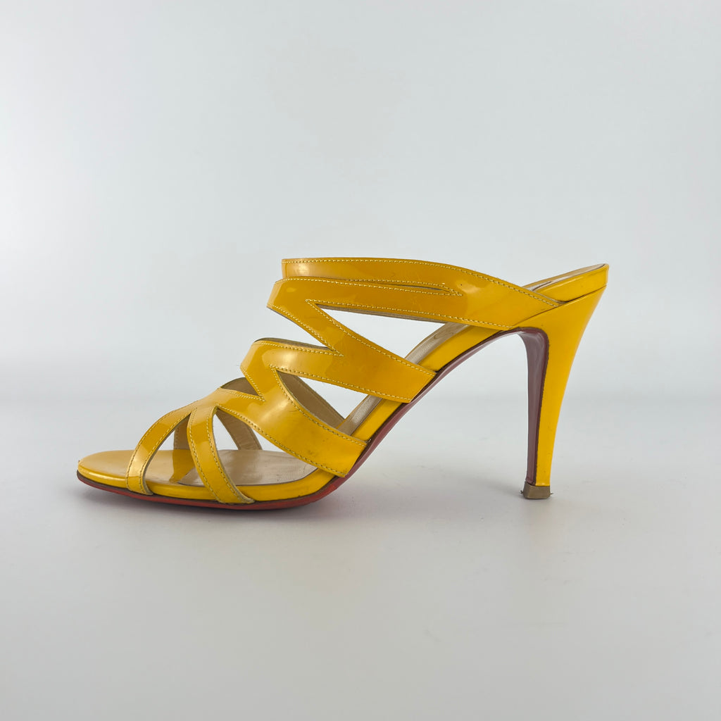 Louboutin | Yellow Patent Leather Strappy Sandal Slide Mules (37.5)