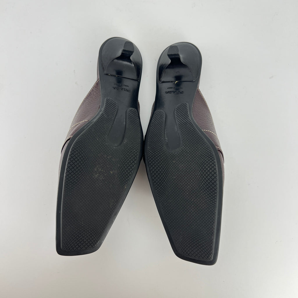 Prada | Brown Leather Tassel Loafer Slide Mules (35)