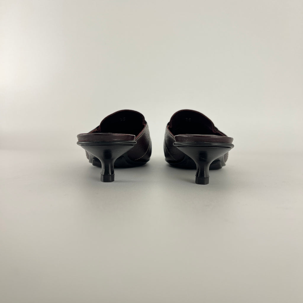 Prada | Brown Leather Tassel Loafer Slide Mules (35)