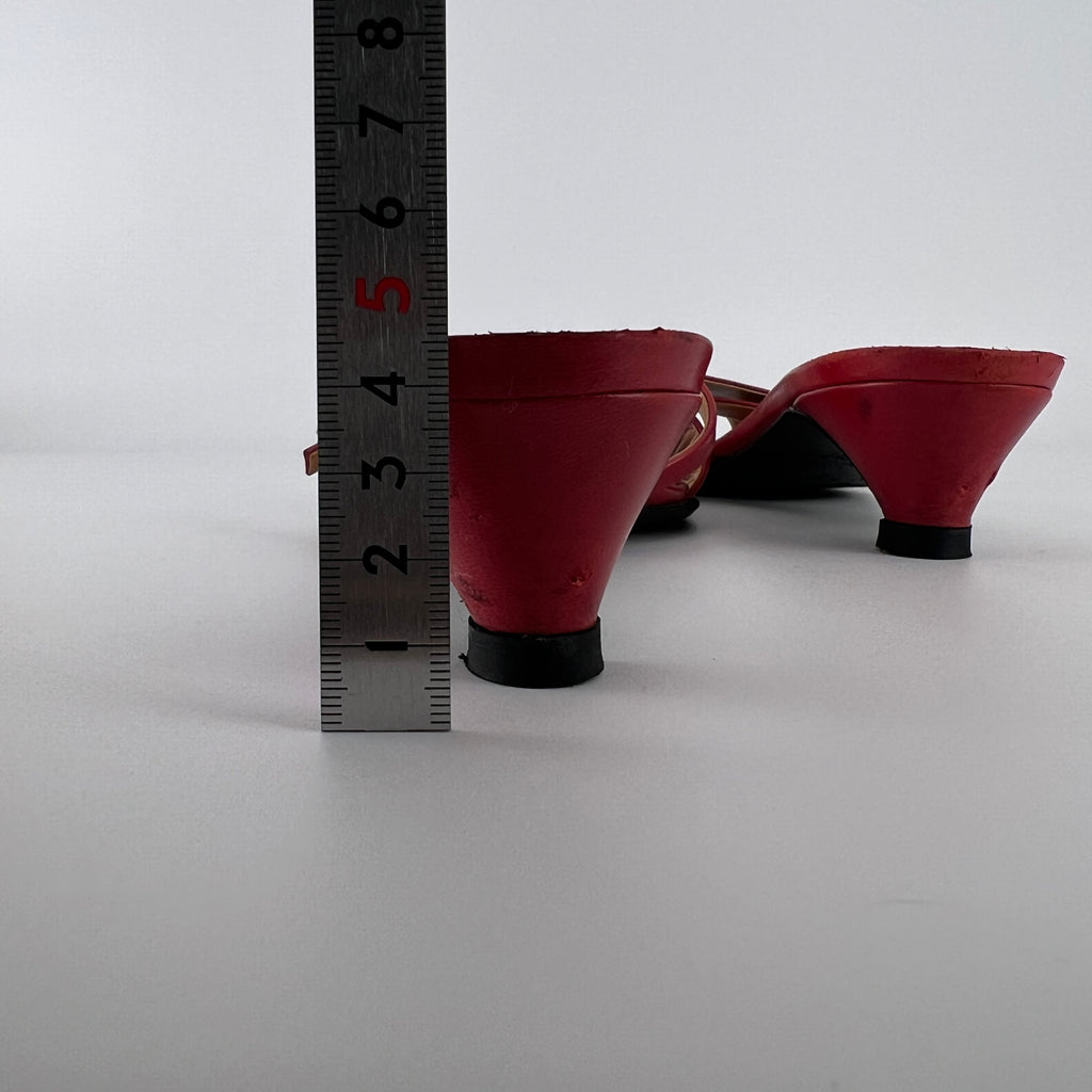 Hermes | Red Leather Silver H Buckle Kitten Heel Slide Mules (39)