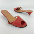 Hermes | Red Leather Silver H Buckle Kitten Heel Slide Mules (39)