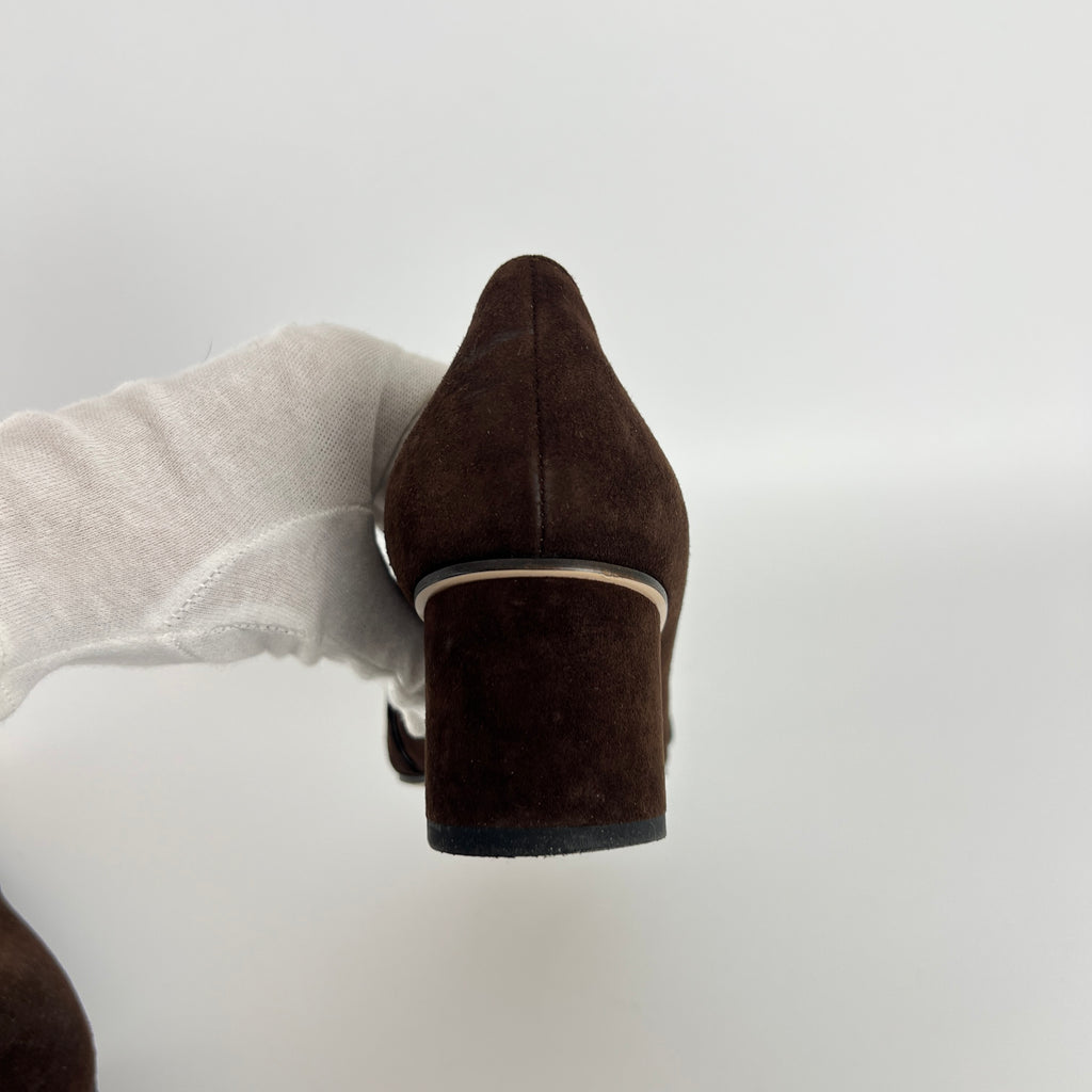 Gucci | Brown Marmont Suede Leather GG Logo Fringe Loafer Block Heel (35.5)