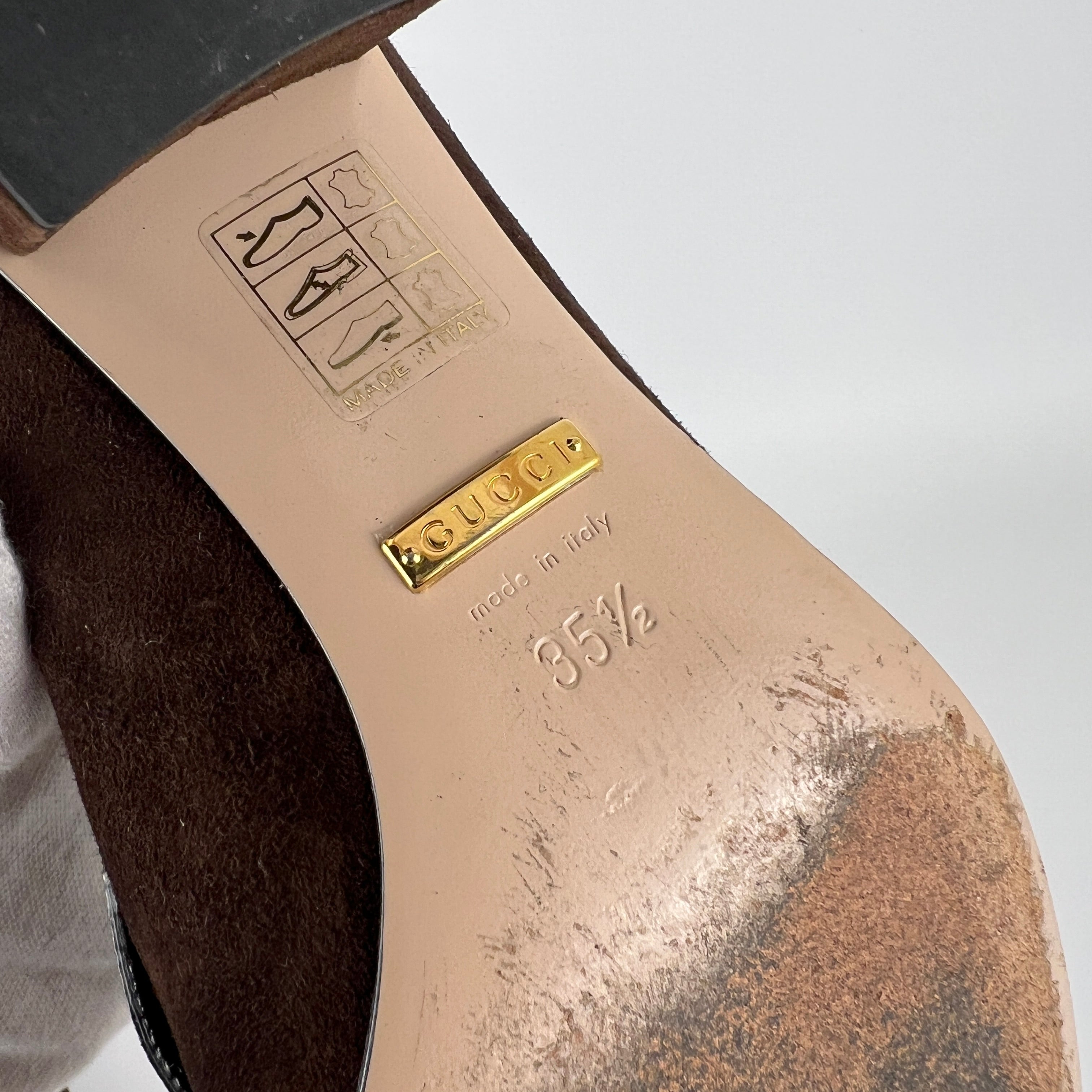 Gucci | Brown Marmont Suede Leather GG Logo Fringe Loafer Block Heel (35.5)
