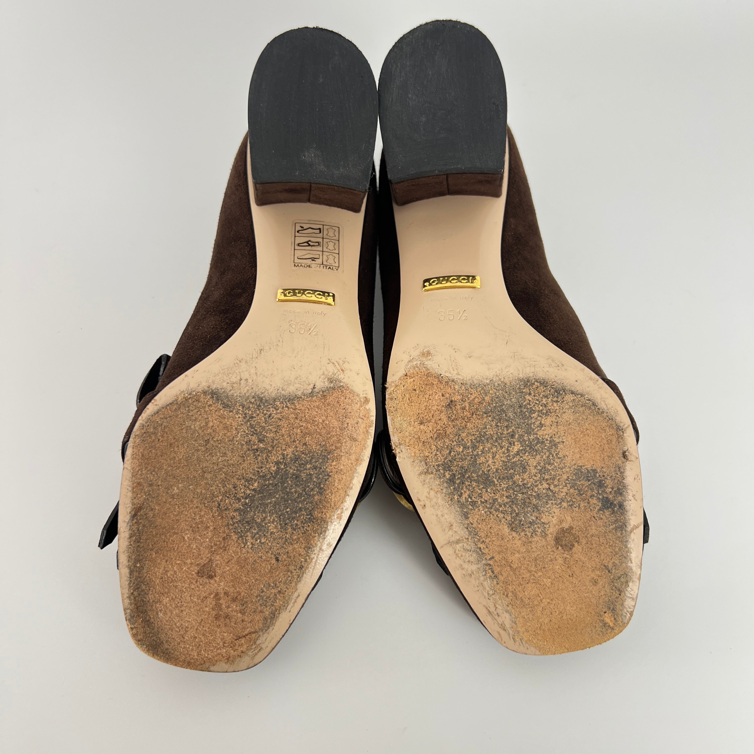 Gucci | Brown Marmont Suede Leather GG Logo Fringe Loafer Block Heel (35.5)