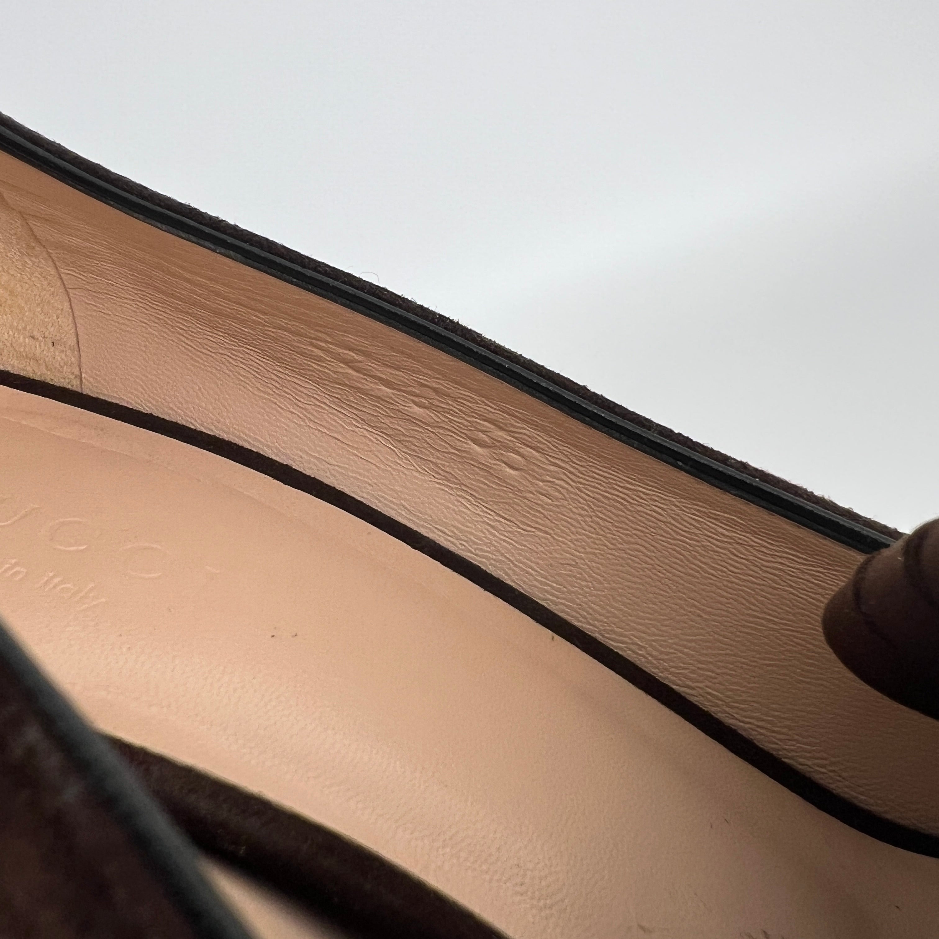 Gucci | Brown Marmont Suede Leather GG Logo Fringe Loafer Block Heel (35.5)