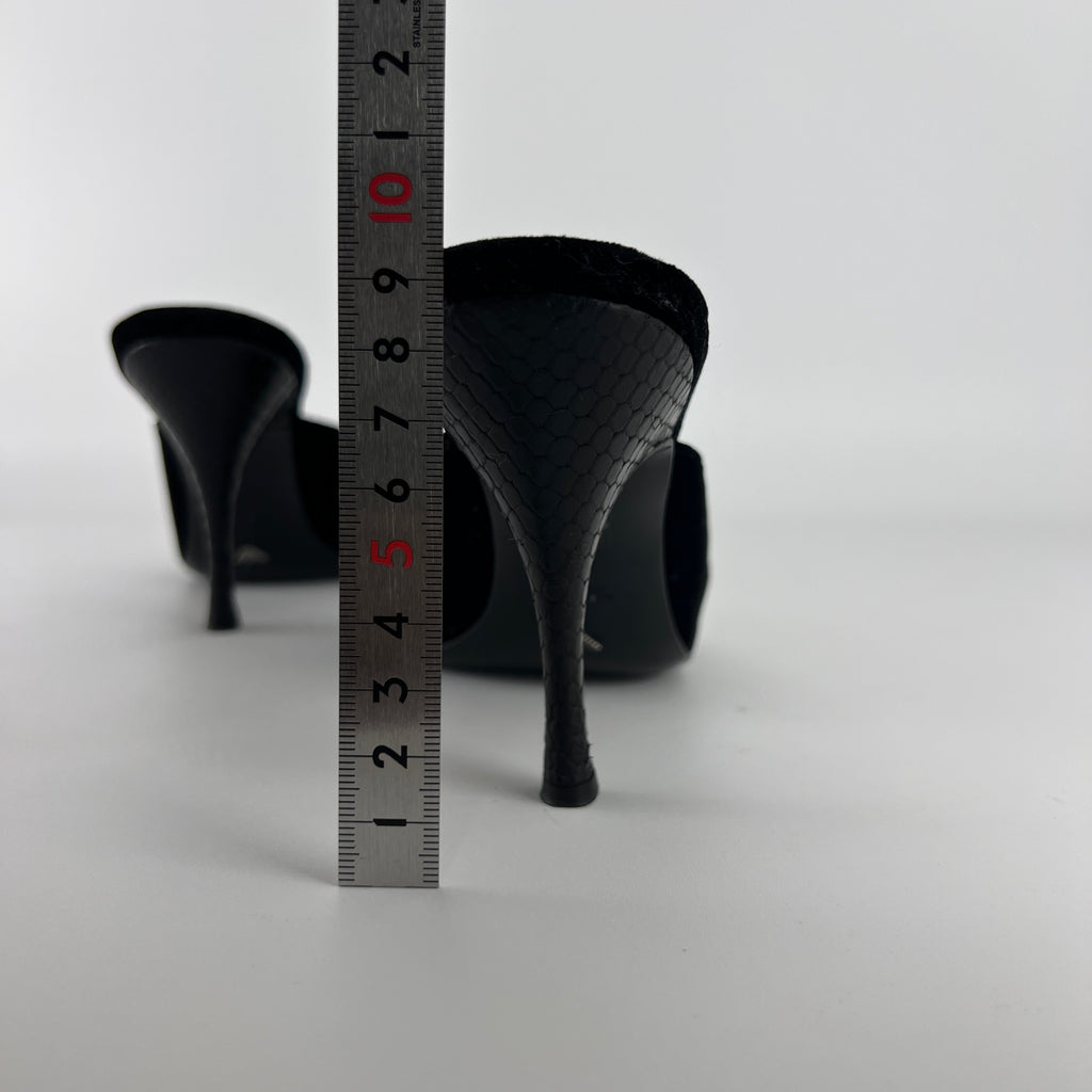 Armani | Black Velvet Crystal Brooch Slide Mules (39)