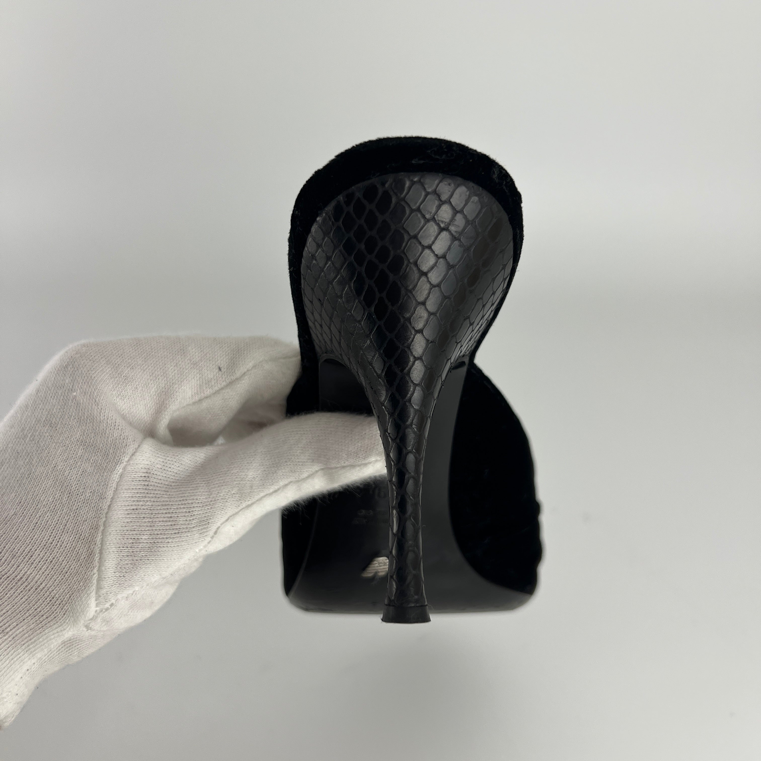 Armani | Black Velvet Crystal Brooch Slide Mules (39)