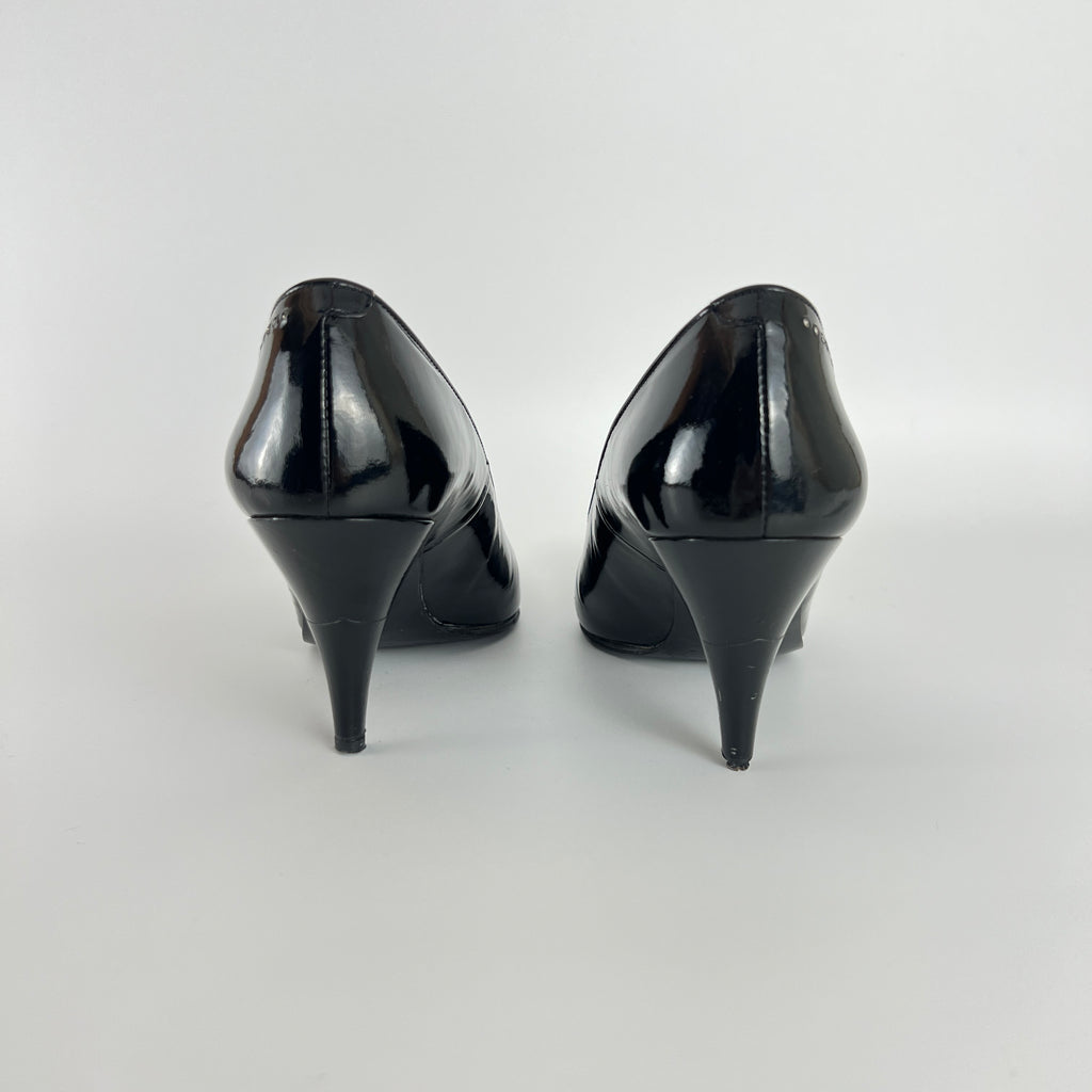 Dior | Vintage Black Patent Leather Rhinestone Pointed Toe Pumps (6.5)