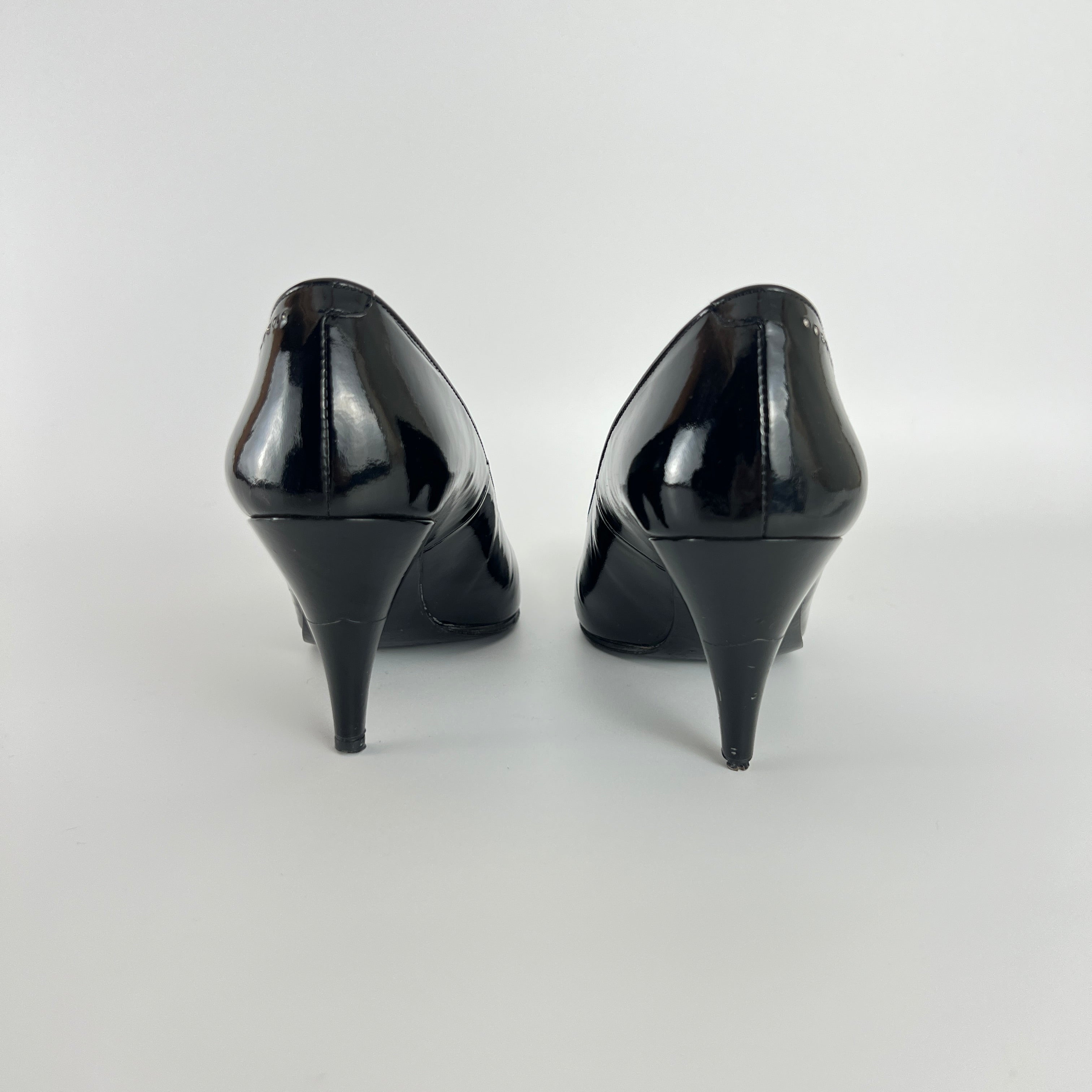 Dior | Vintage Black Patent Leather Rhinestone Pointed Toe Pumps (6.5)