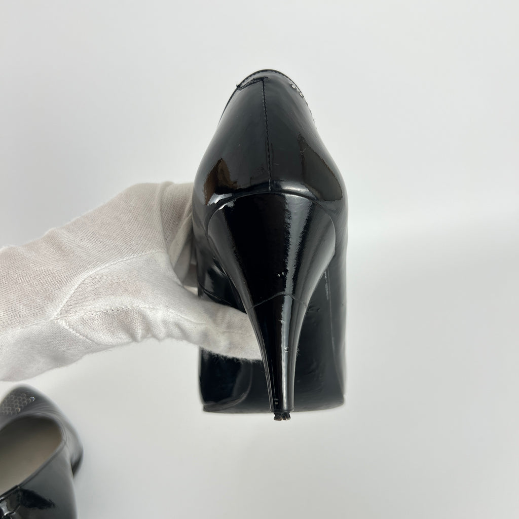 Dior | Vintage Black Patent Leather Rhinestone Pointed Toe Pumps (6.5)