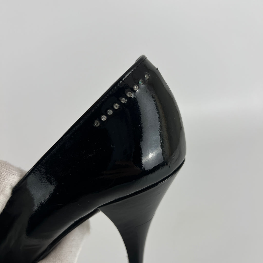 Dior | Vintage Black Patent Leather Rhinestone Pointed Toe Pumps (6.5)