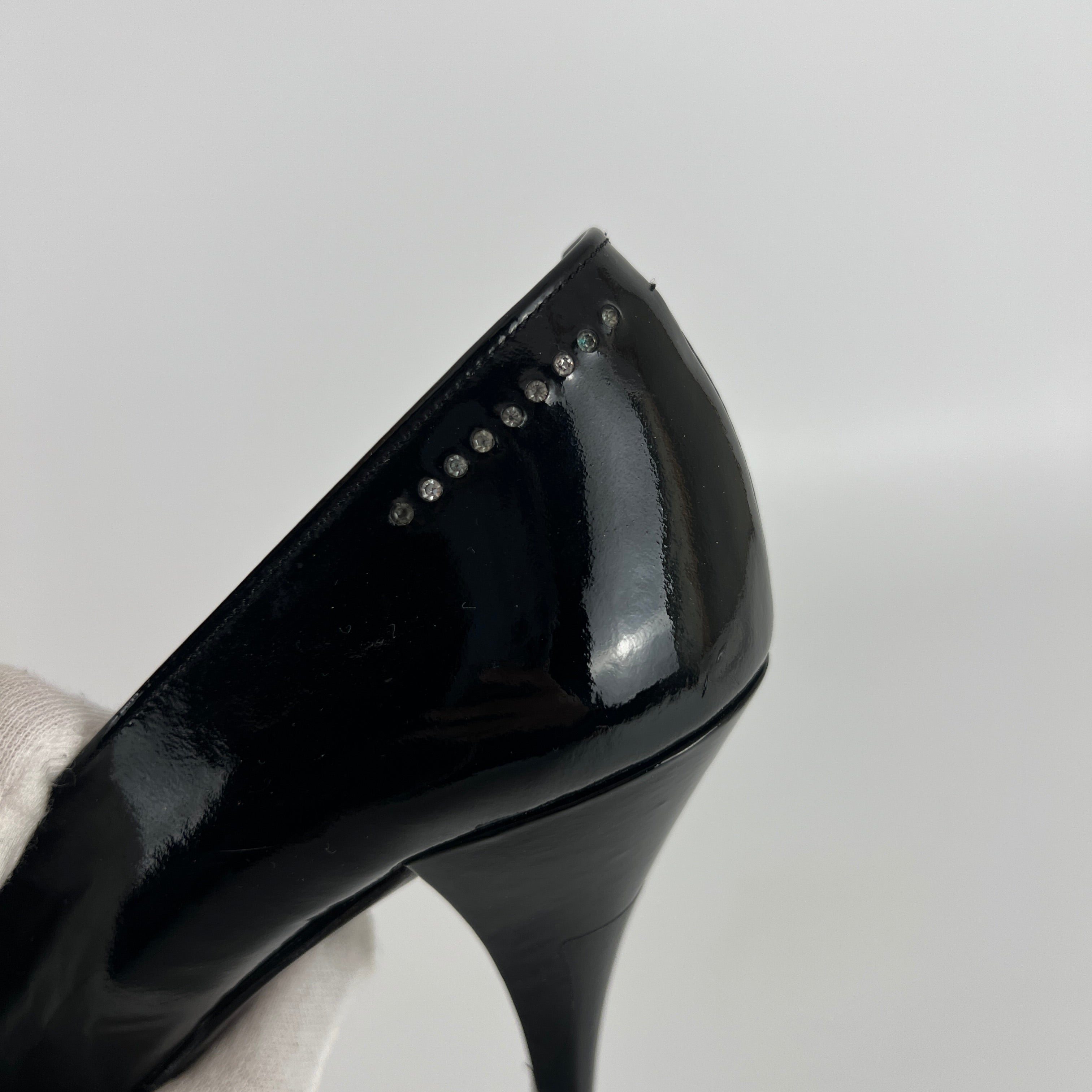 Dior | Vintage Black Patent Leather Rhinestone Pointed Toe Pumps (6.5)