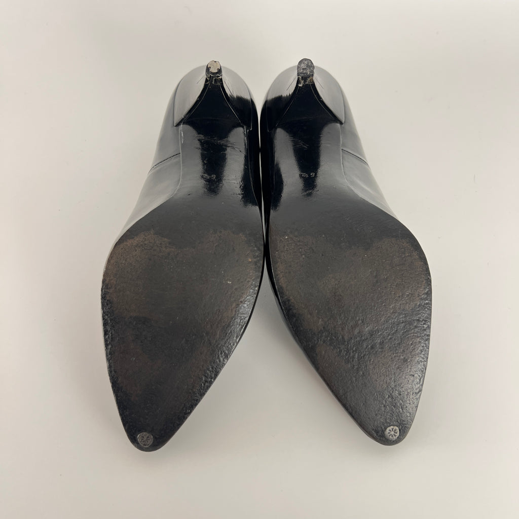 Dior | Vintage Black Patent Leather Rhinestone Pointed Toe Pumps (6.5)