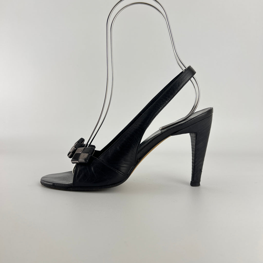 Bottega Veneta | Vintage Intrecciato Black White Leather Slingback Sandal Heels (36.5)