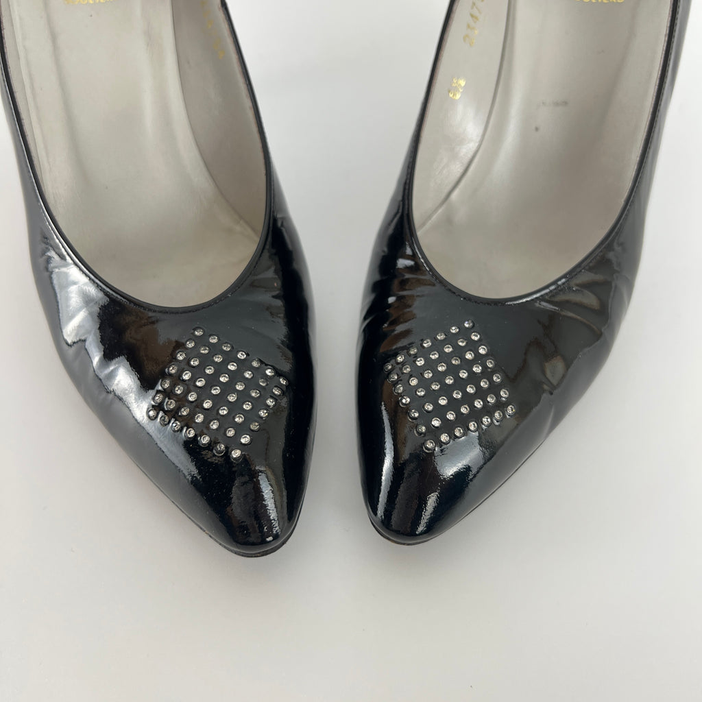 Dior | Vintage Black Patent Leather Rhinestone Pointed Toe Pumps (6.5)