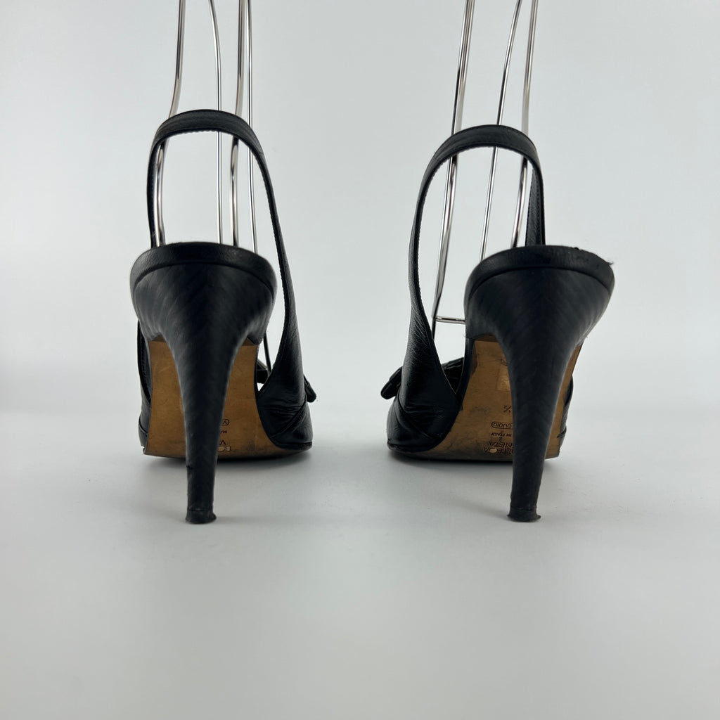 Bottega Veneta | Vintage Intrecciato Black White Leather Slingback Sandal Heels (36.5)