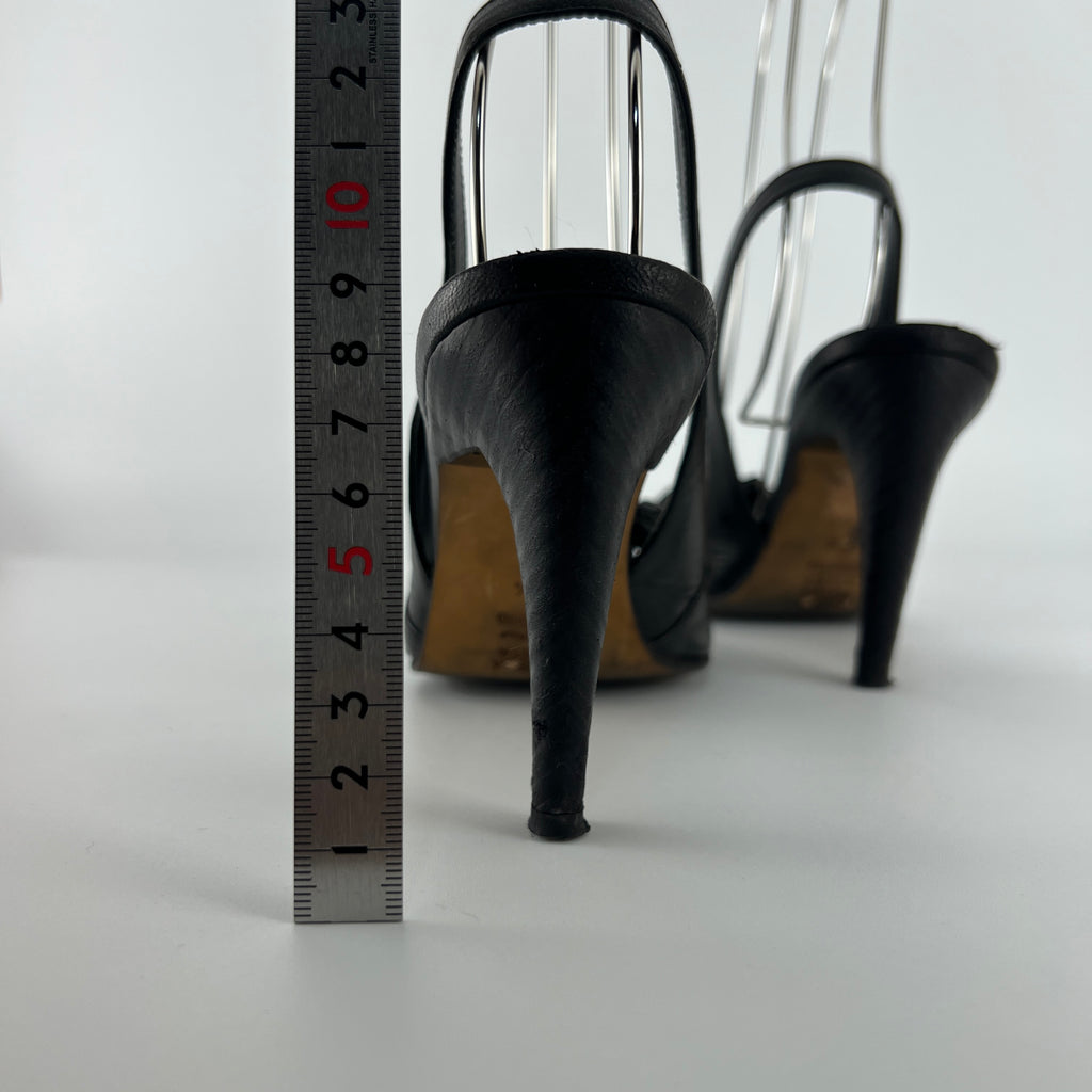 Bottega Veneta | Vintage Intrecciato Black White Leather Slingback Sandal Heels (36.5)