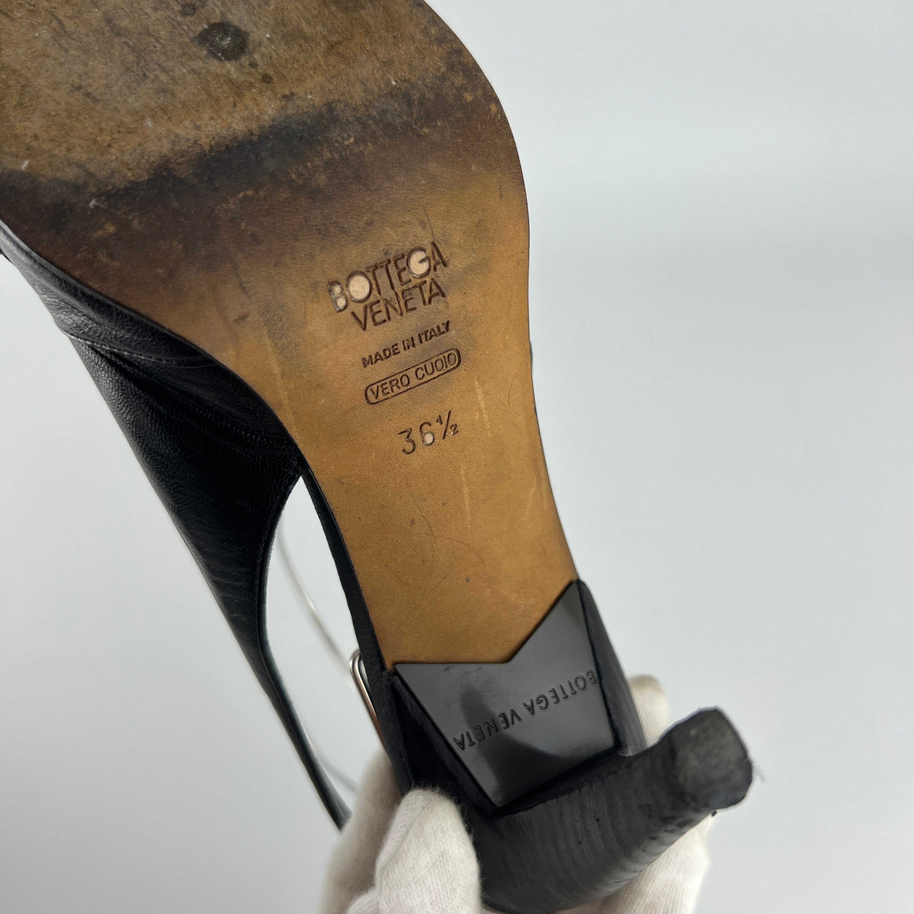 Bottega Veneta | Vintage Intrecciato Black White Leather Slingback Sandal Heels (36.5)