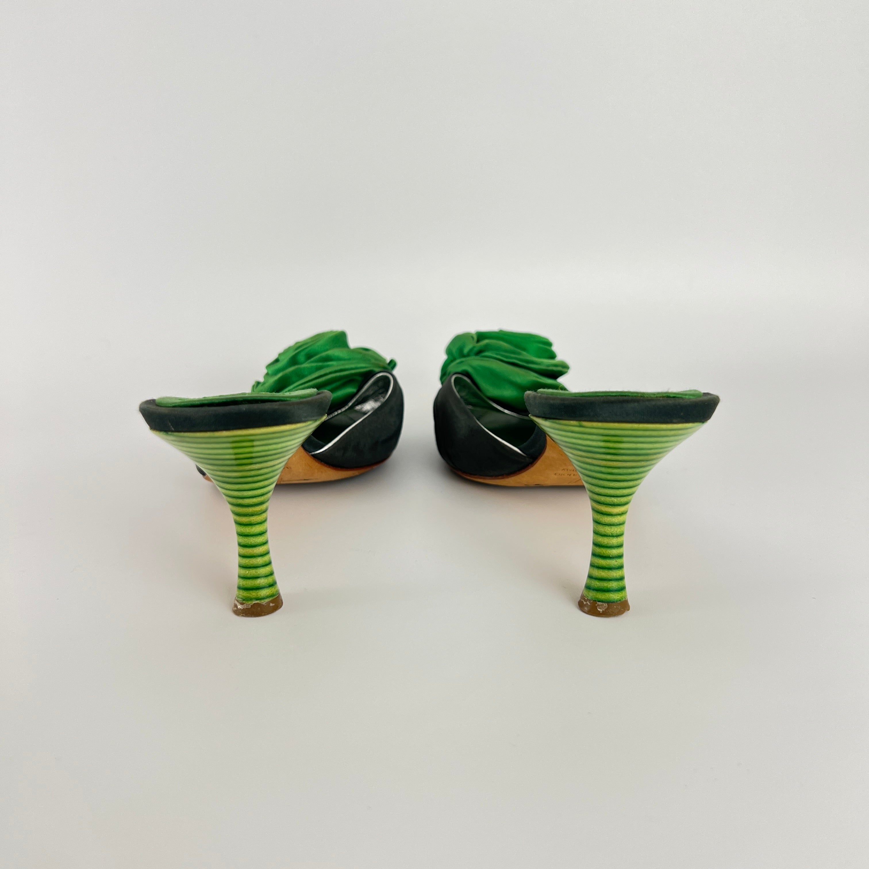 Giuseppe Zanotti | Green Rose Satin Mules Pointed Toe Stiletto Rare (37)