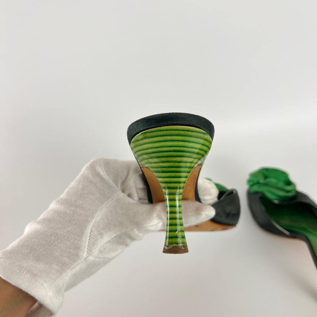 Giuseppe Zanotti | Green Rose Satin Mules Pointed Toe Stiletto Rare (37)