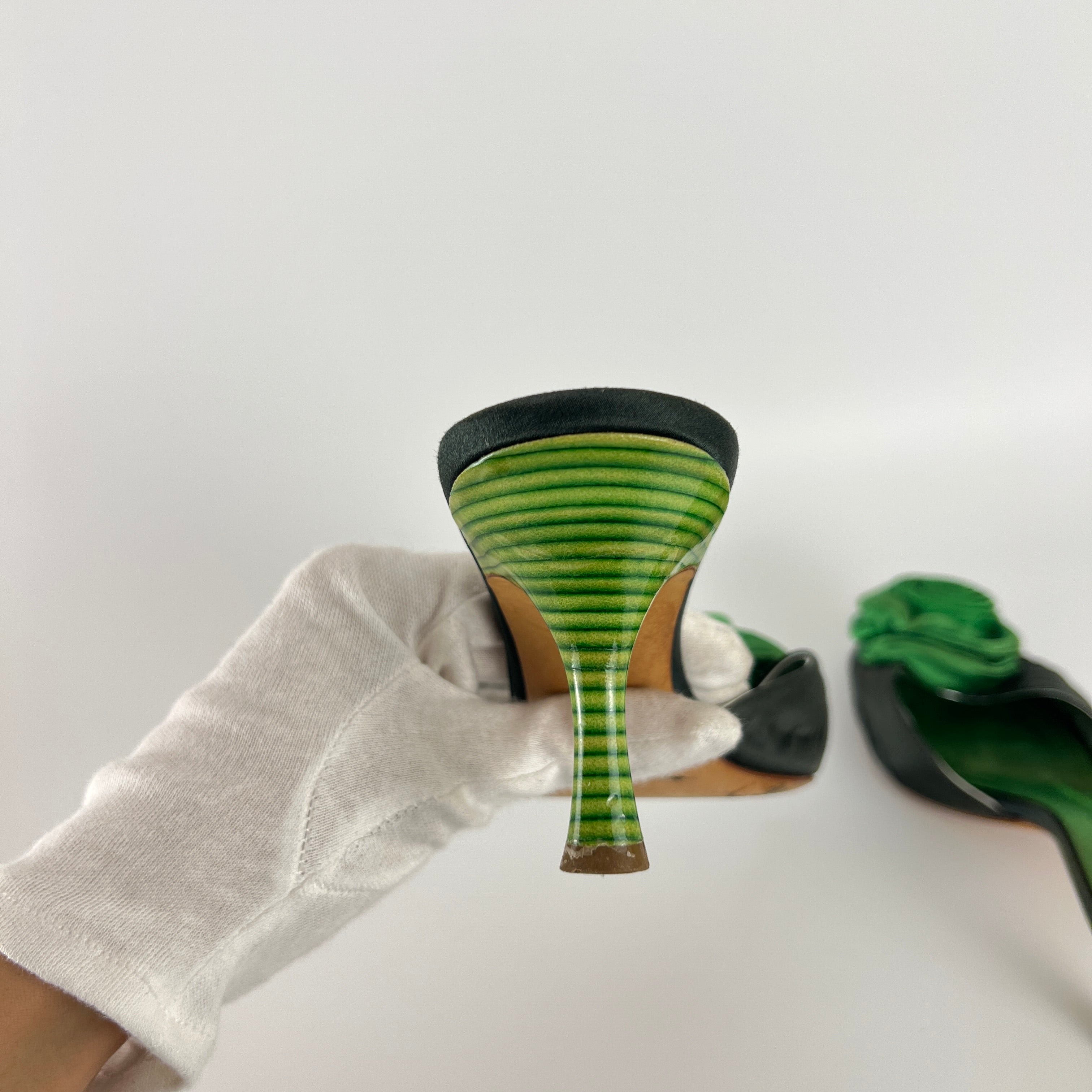 Giuseppe Zanotti | Green Rose Satin Mules Pointed Toe Stiletto Rare (37)