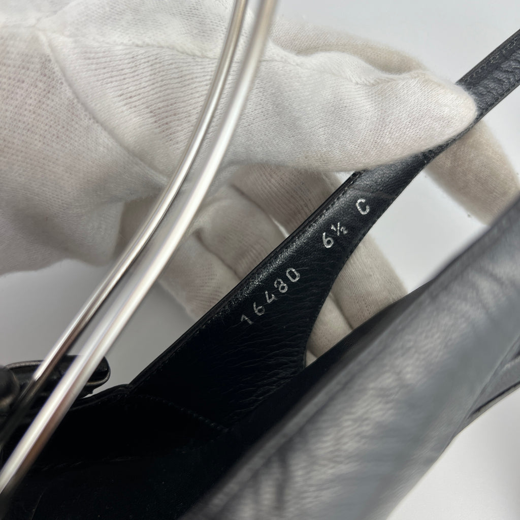 Bottega Veneta | Vintage Intrecciato Black White Leather Slingback Sandal Heels (36.5)