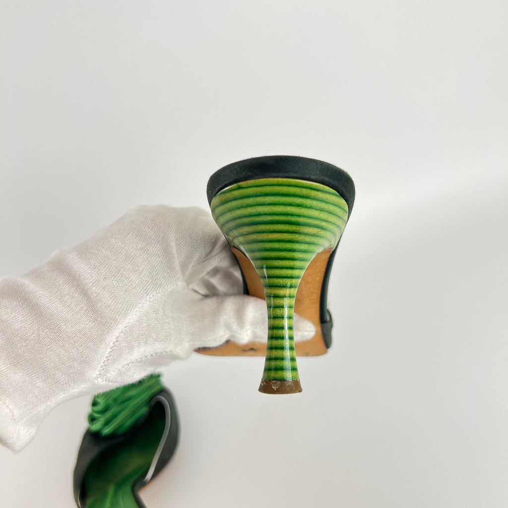 Giuseppe Zanotti | Green Rose Satin Mules Pointed Toe Stiletto Rare (37)
