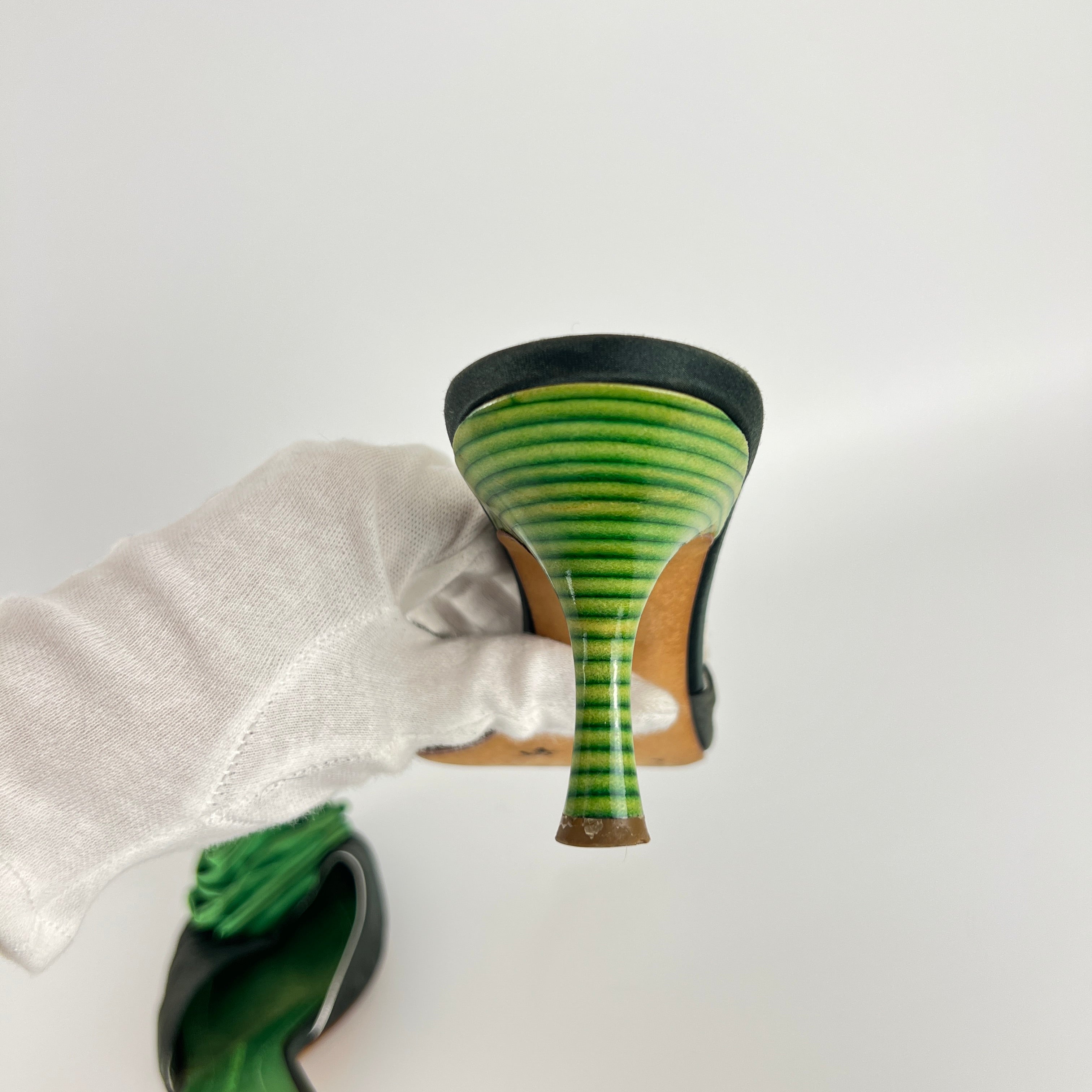 Giuseppe Zanotti | Green Rose Satin Mules Pointed Toe Stiletto Rare (37)