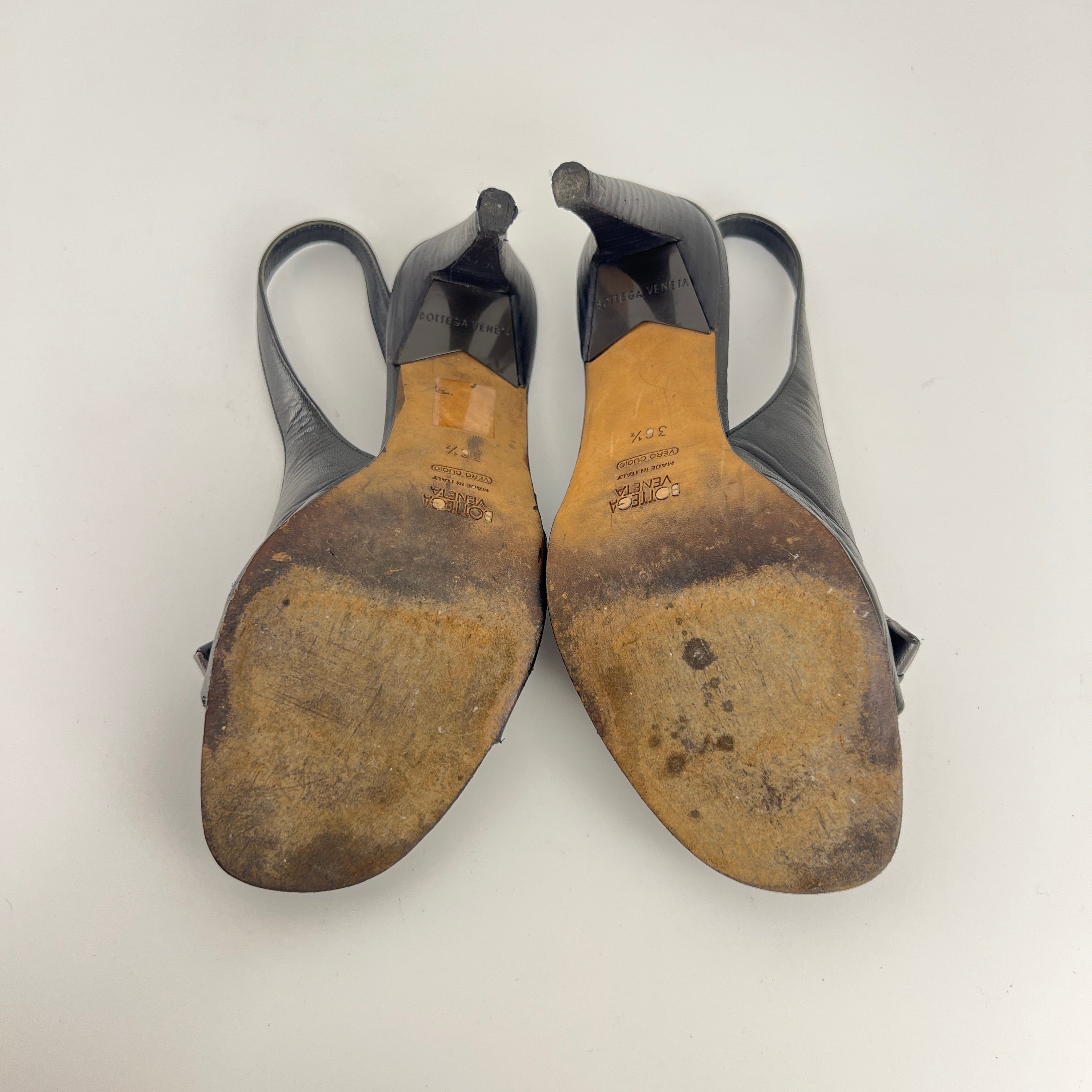 Bottega Veneta | Vintage Intrecciato Black White Leather Slingback Sandal Heels (36.5)