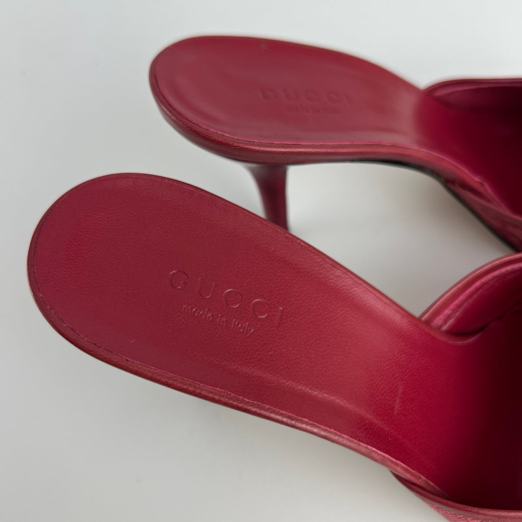 Gucci | Tom Ford Era Horse Bit Red GG Monogram Canvas Pointed Toe Mules (36)
