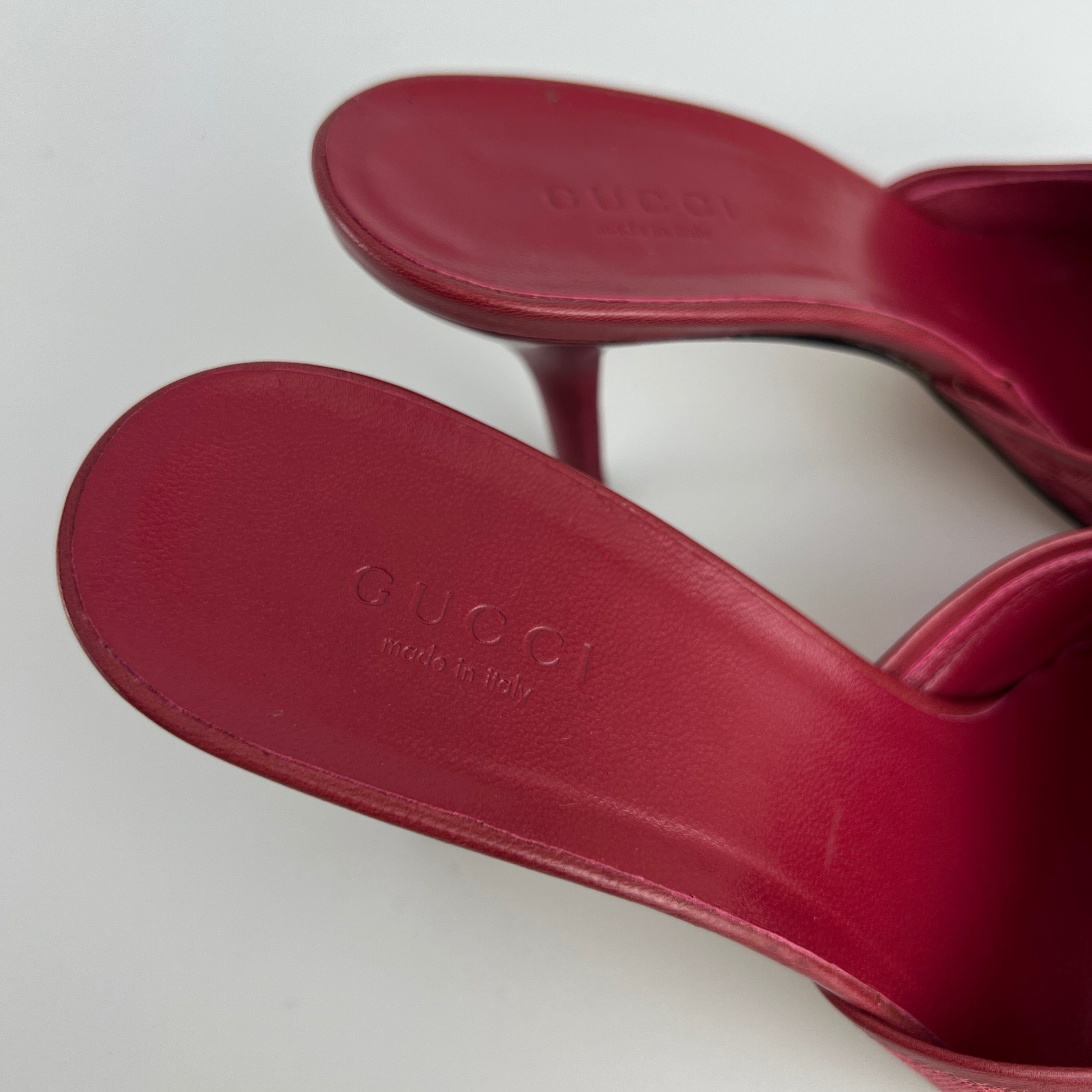 Gucci | Tom Ford Era Horse Bit Red GG Monogram Canvas Pointed Toe Mules (36)