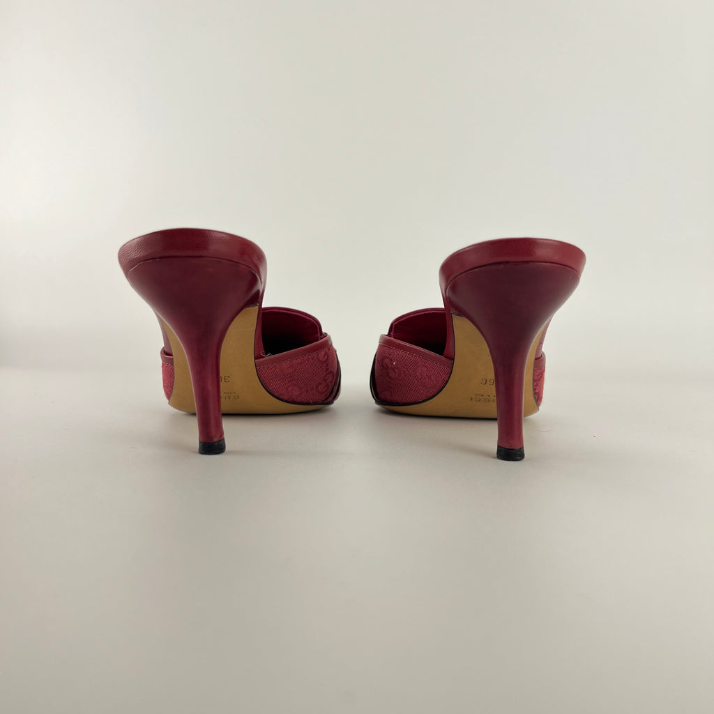 Gucci | Tom Ford Era Horse Bit Red GG Monogram Canvas Pointed Toe Mules (36)