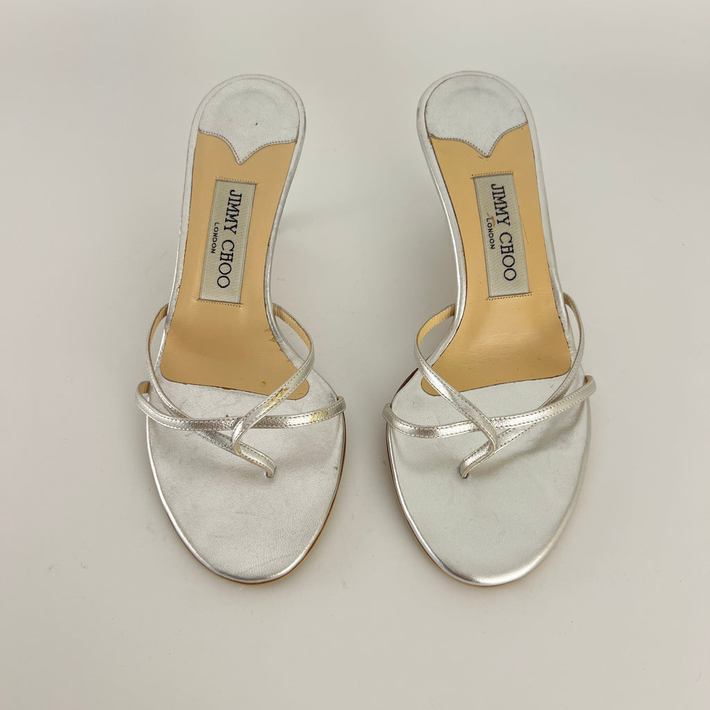 Jimmy Choo | Vintage Nimbus Metallic Silver Thong Strappy Sandal Slide Mules (36)