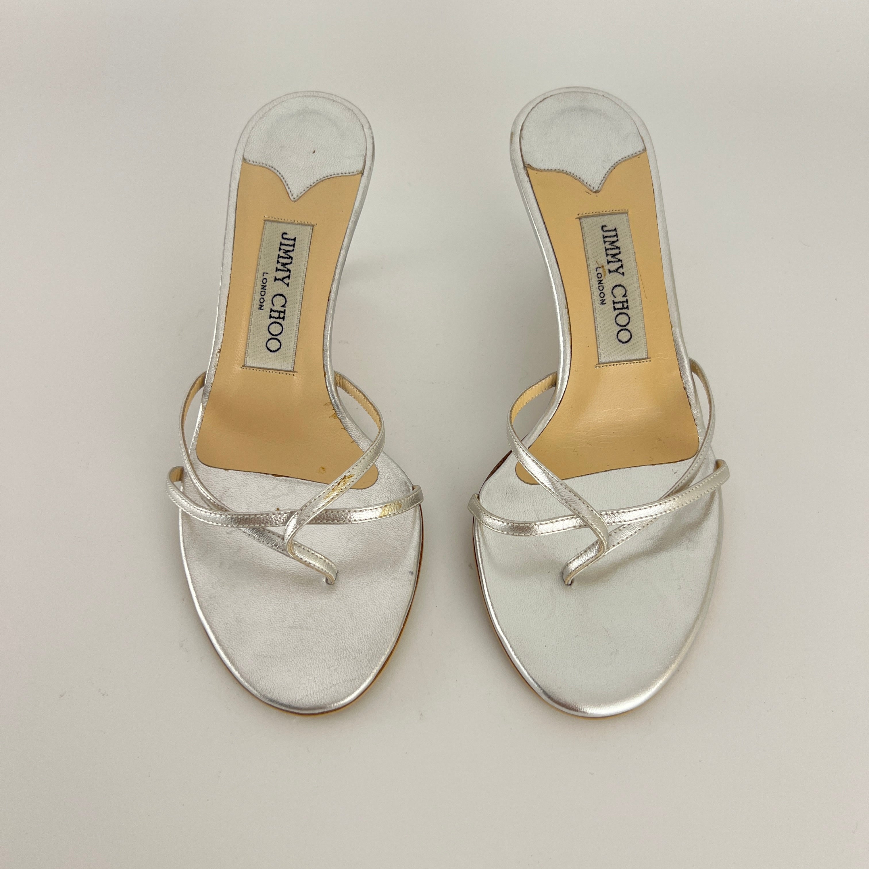 Jimmy Choo | Vintage Nimbus Metallic Silver Thong Strappy Sandal Slide Mules (36)