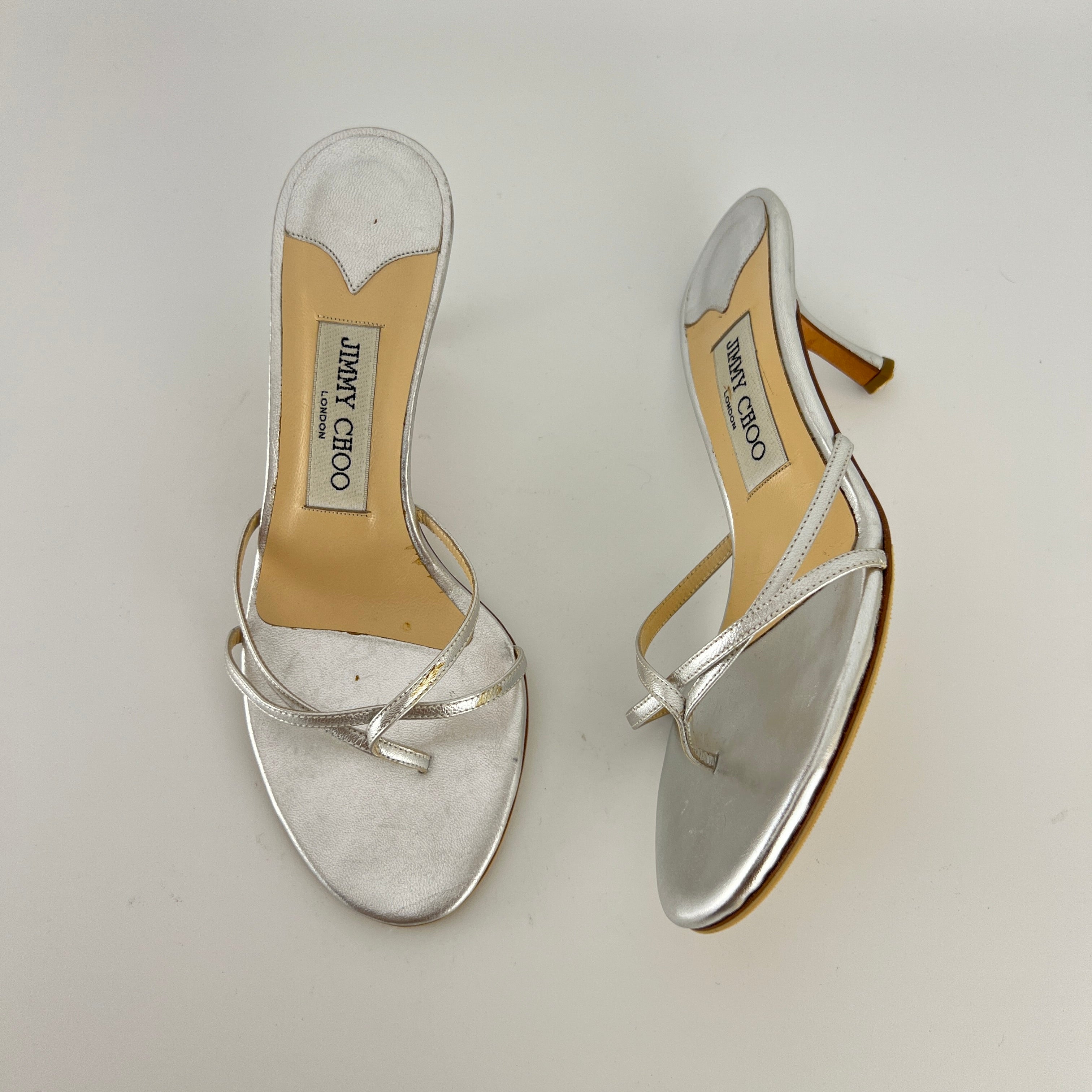 Jimmy Choo | Vintage Nimbus Metallic Silver Thong Strappy Sandal Slide Mules (36)