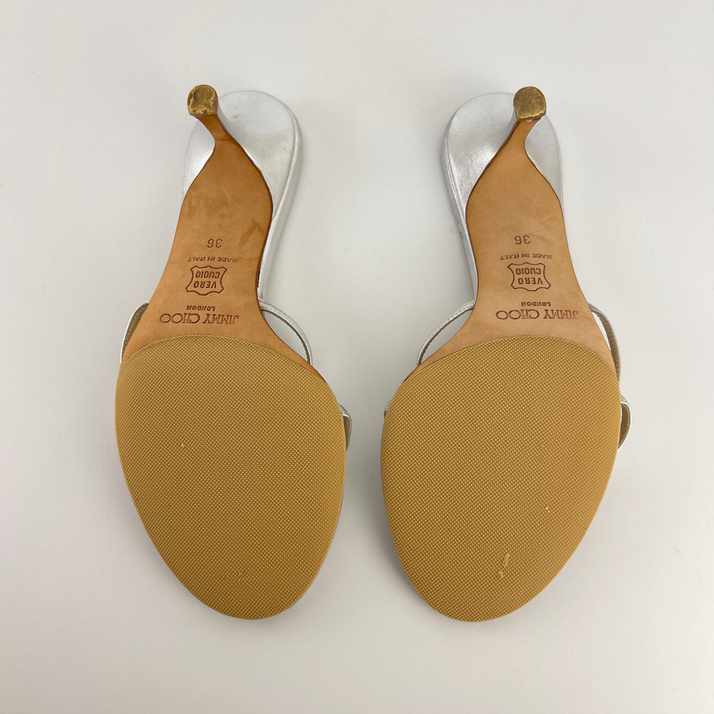 Jimmy Choo | Vintage Nimbus Metallic Silver Thong Strappy Sandal Slide Mules (36)