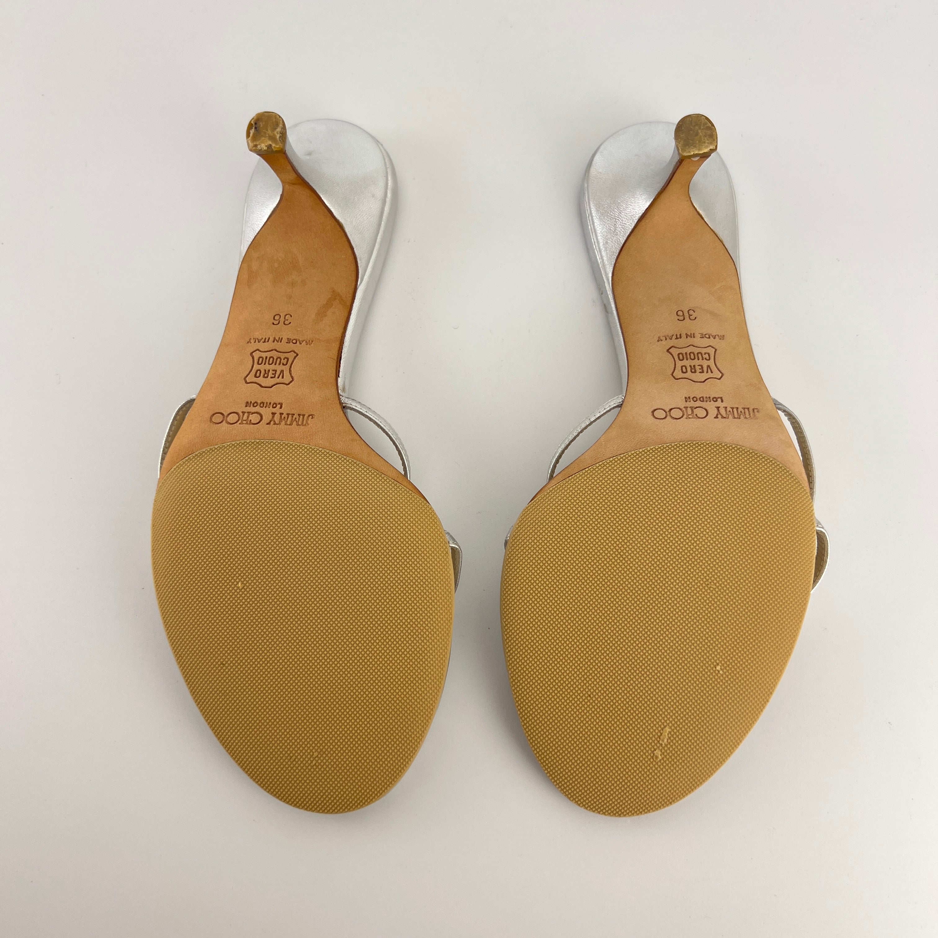 Jimmy Choo | Vintage Nimbus Metallic Silver Thong Strappy Sandal Slide Mules (36)