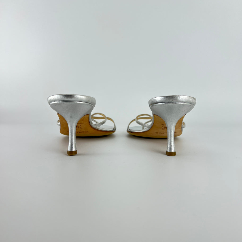 Jimmy Choo | Vintage Nimbus Metallic Silver Thong Strappy Sandal Slide Mules (36)