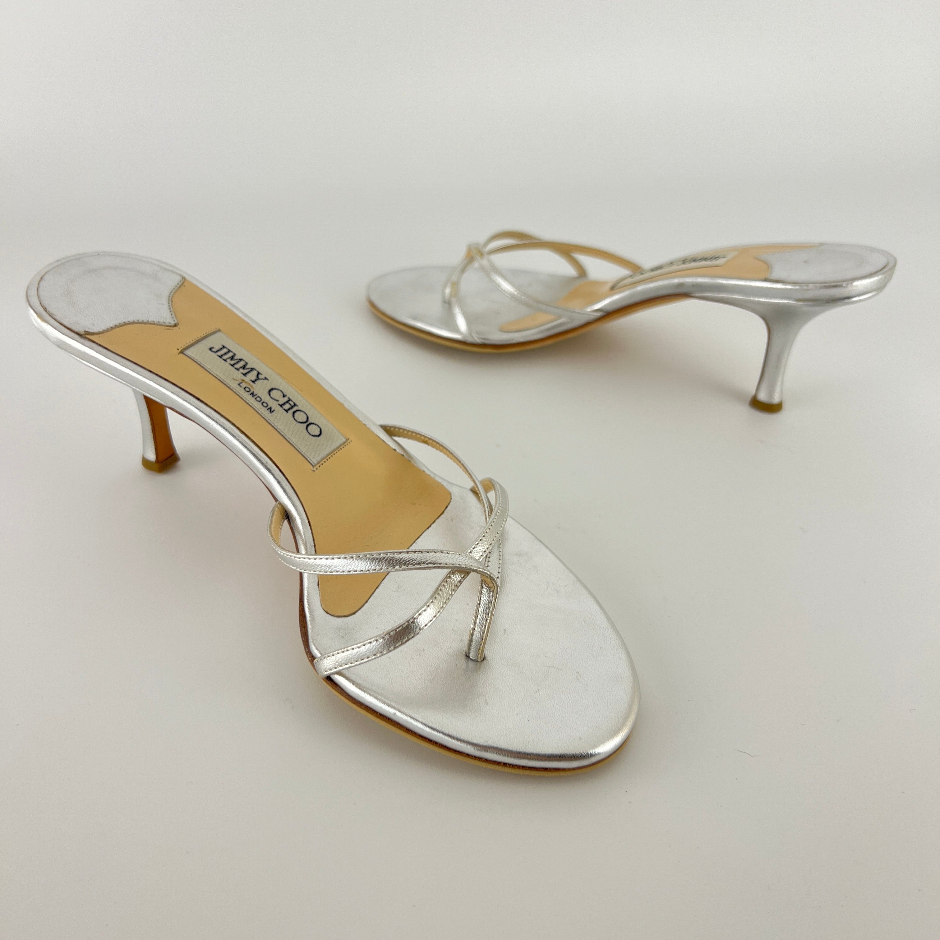 Jimmy Choo | Vintage Nimbus Metallic Silver Thong Strappy Sandal Slide Mules (36)
