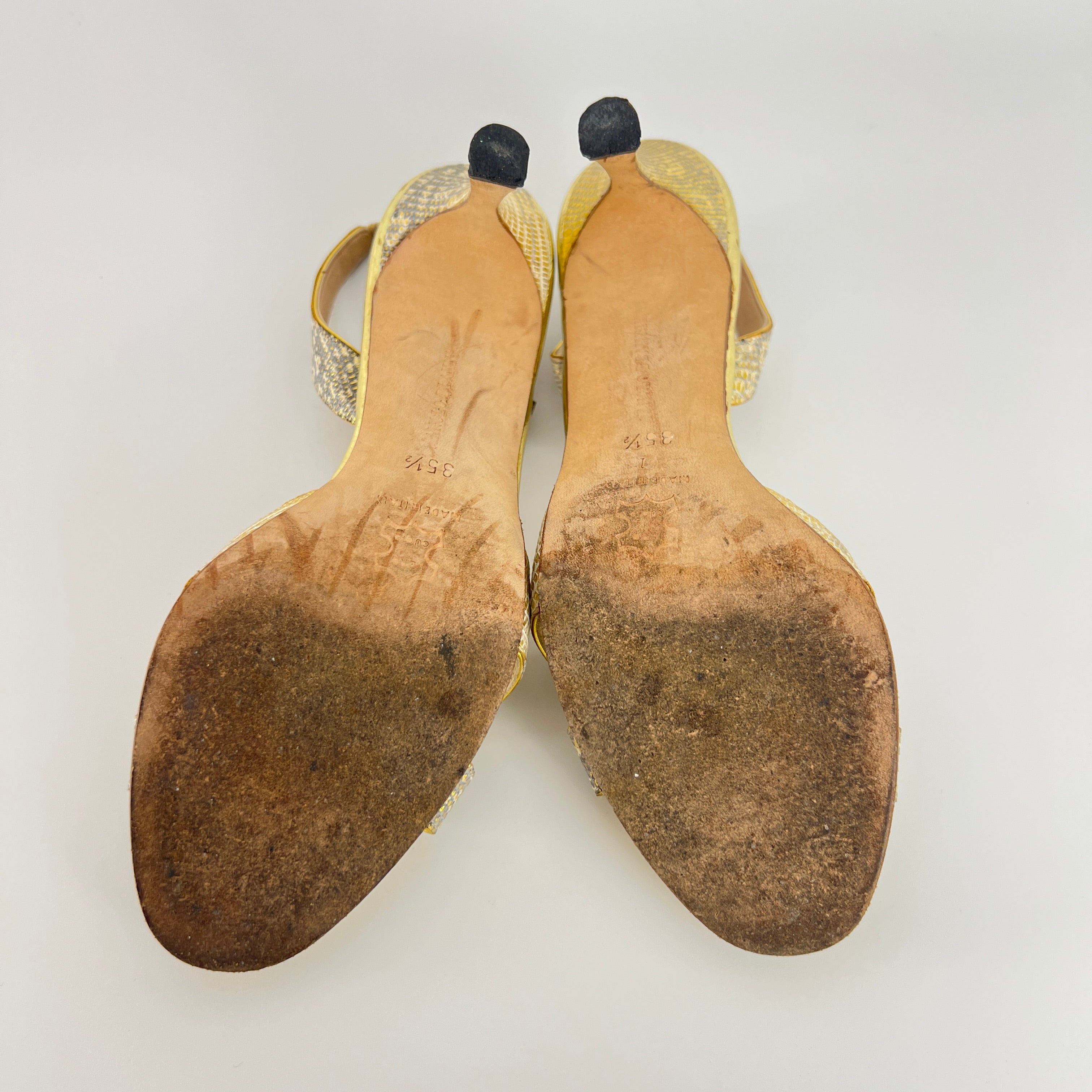 Manolo Blahnik | Lizard Leather Metallic Gold Slingback Sandal Heels (35.5)